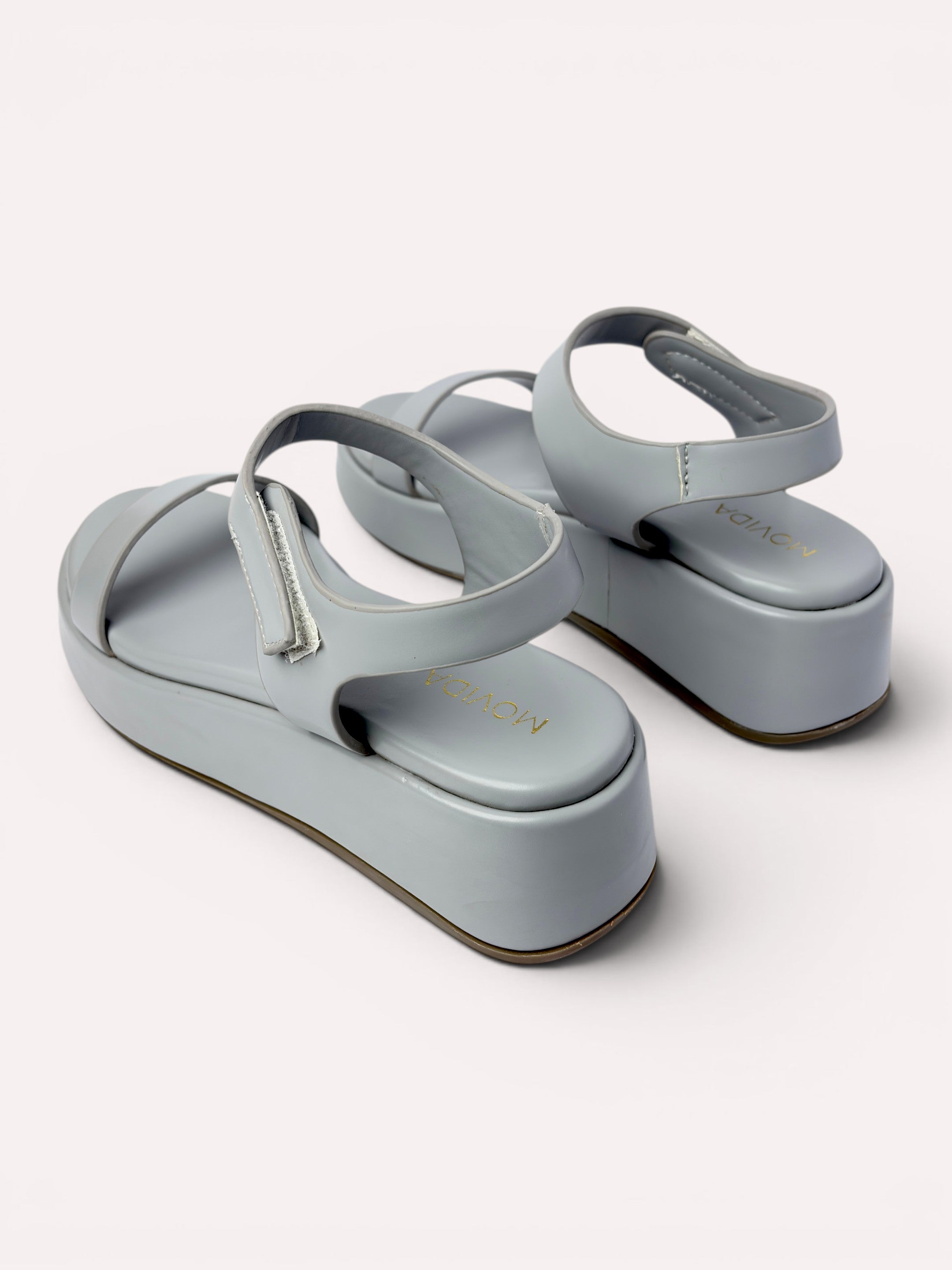 Sage Velcro Strap Flatform Sandal - Light Grey