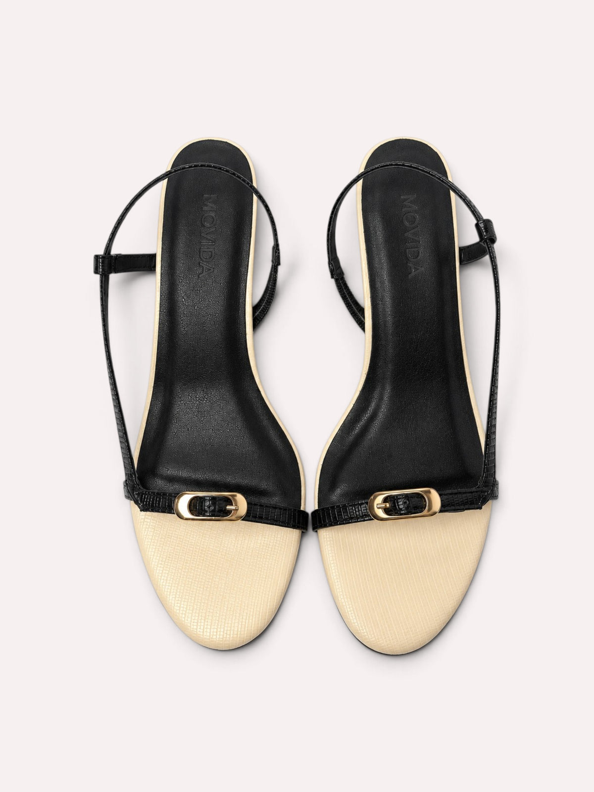Sienna Lizard-Embossed Slingback Sculptural Heel – Black & Off White