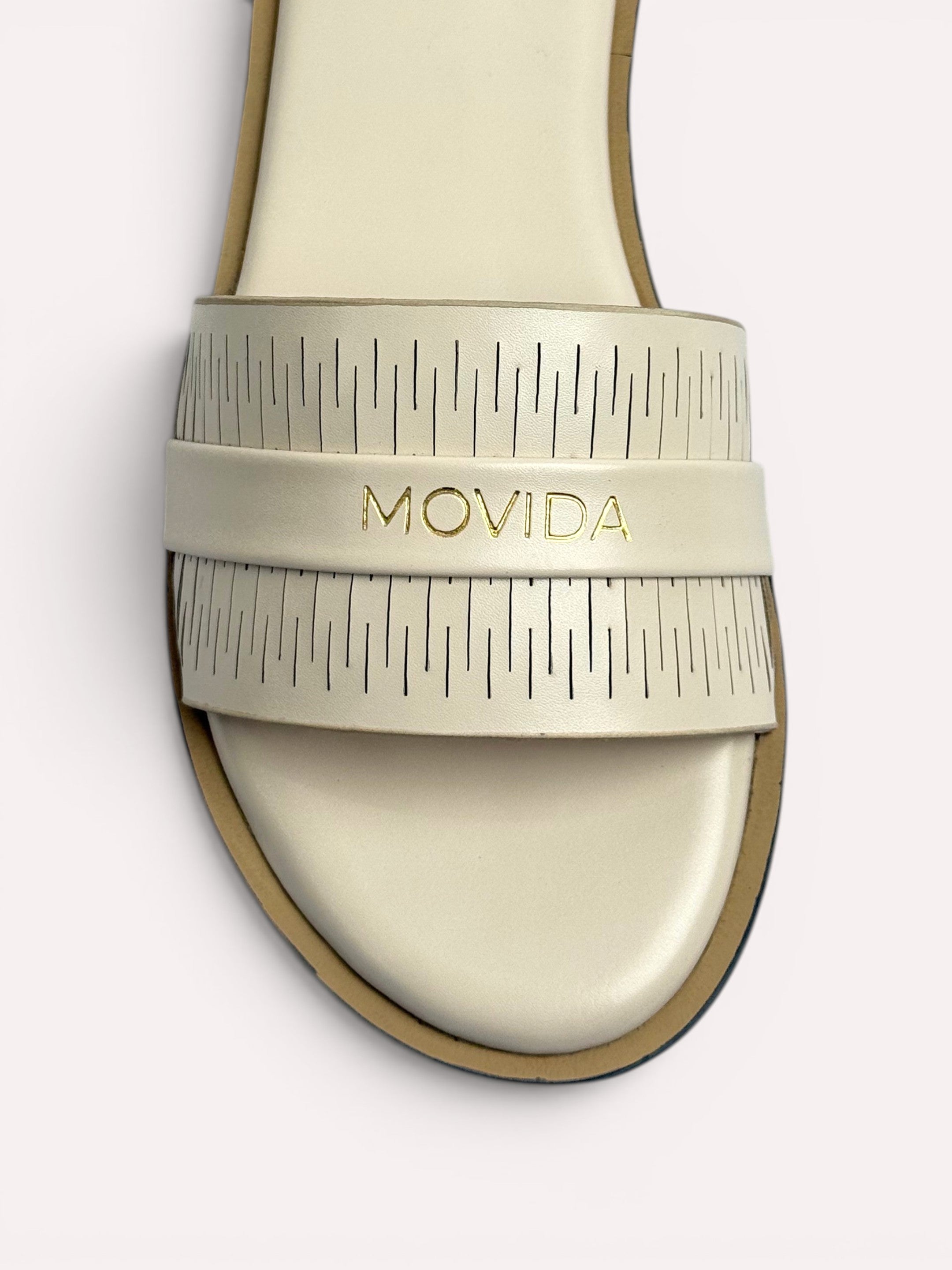 Lara Perforated Logo Strap Flat Slide – Cream