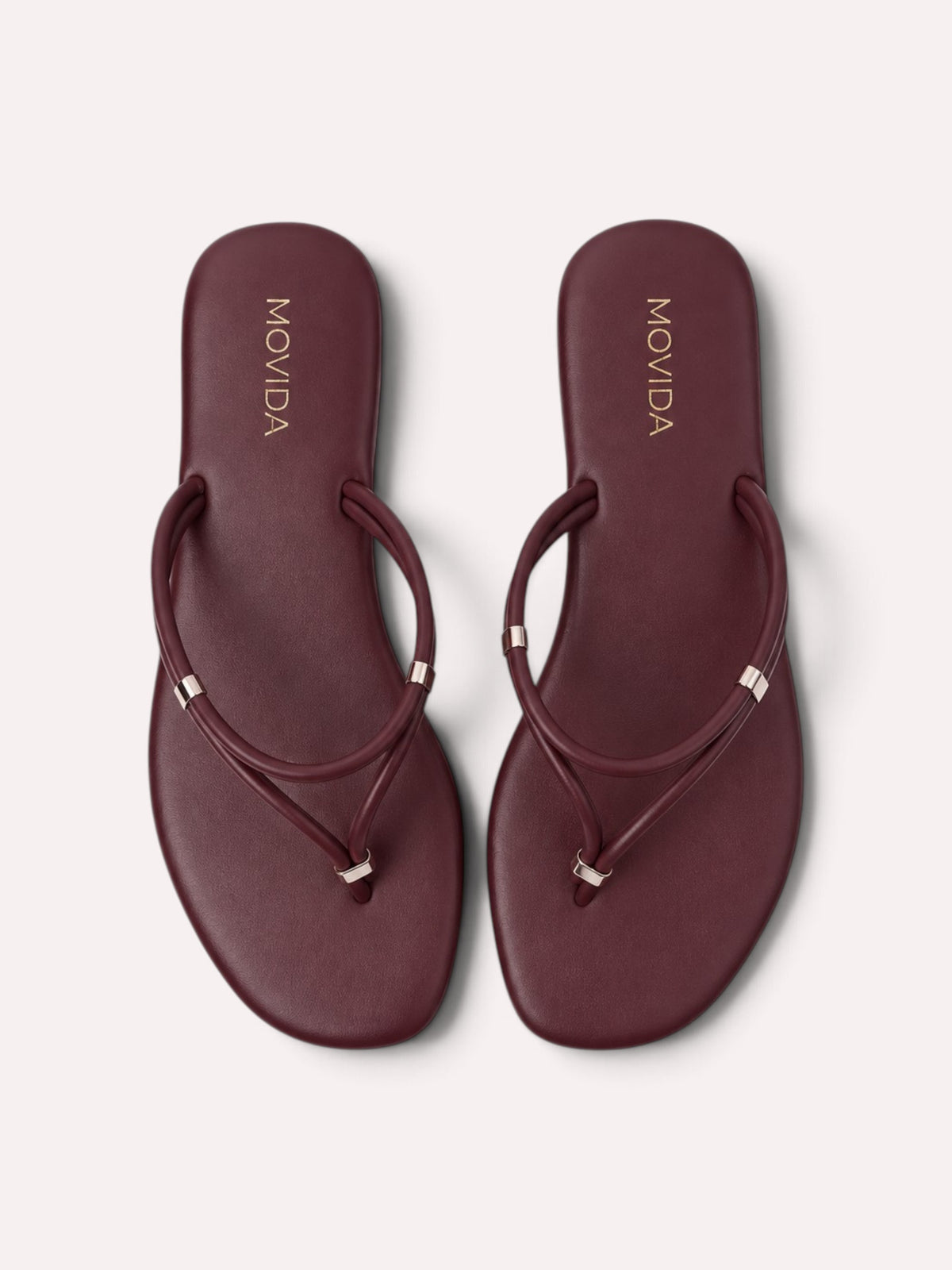 Lino Silver-Trim Dual-Strap Toe-Ring Flat Sandal – Wine – Pair Back View