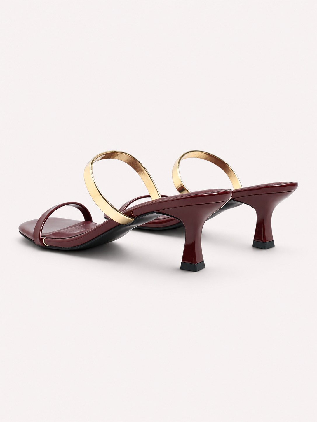 Reva Dual Strap Gold Bar Kitten Heel Mule – Wine