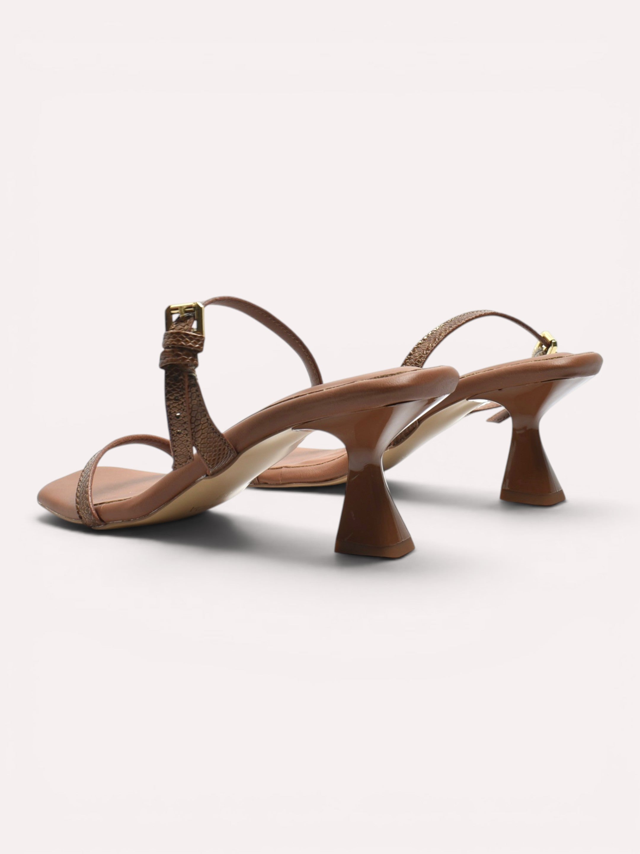 Nora Snake Strap Sculptural Heel Slingback – Tan