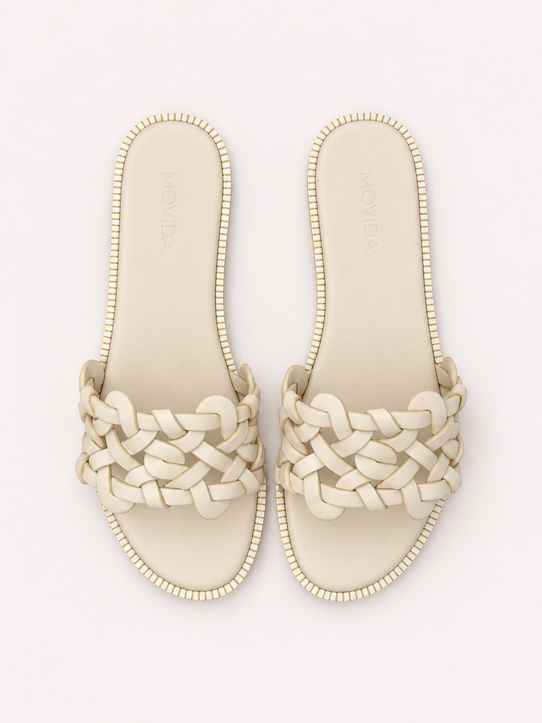 Tresse Braided Flat Slide – Off White – Pair Back Angled View