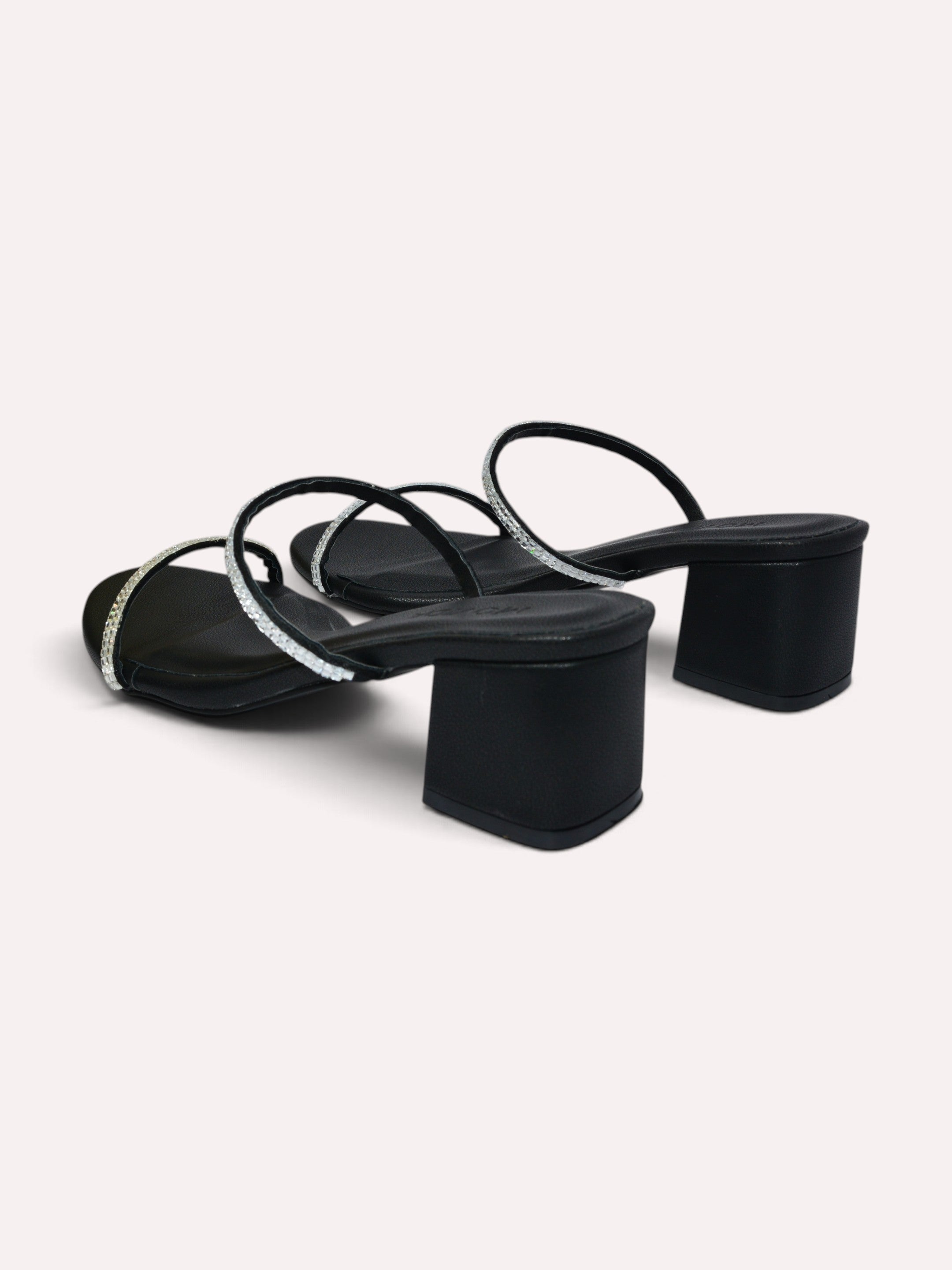 Nova Crystal Strap Block Heel Mule – Black