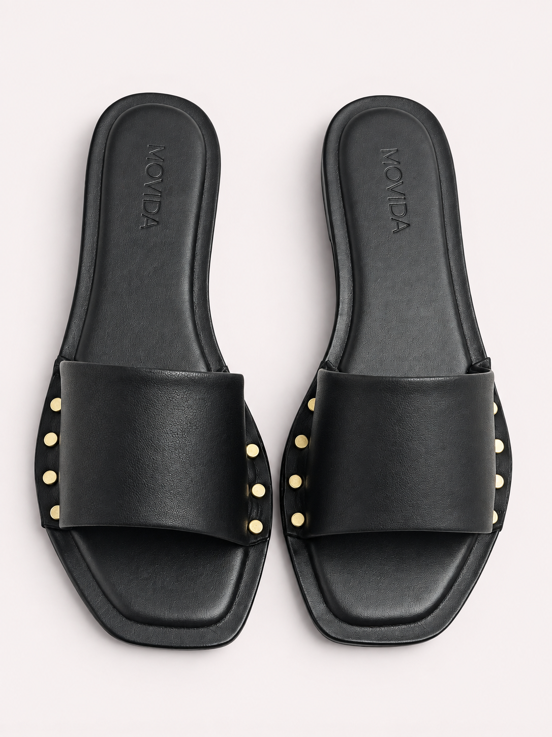 Kira Stud Flat Slide – Black