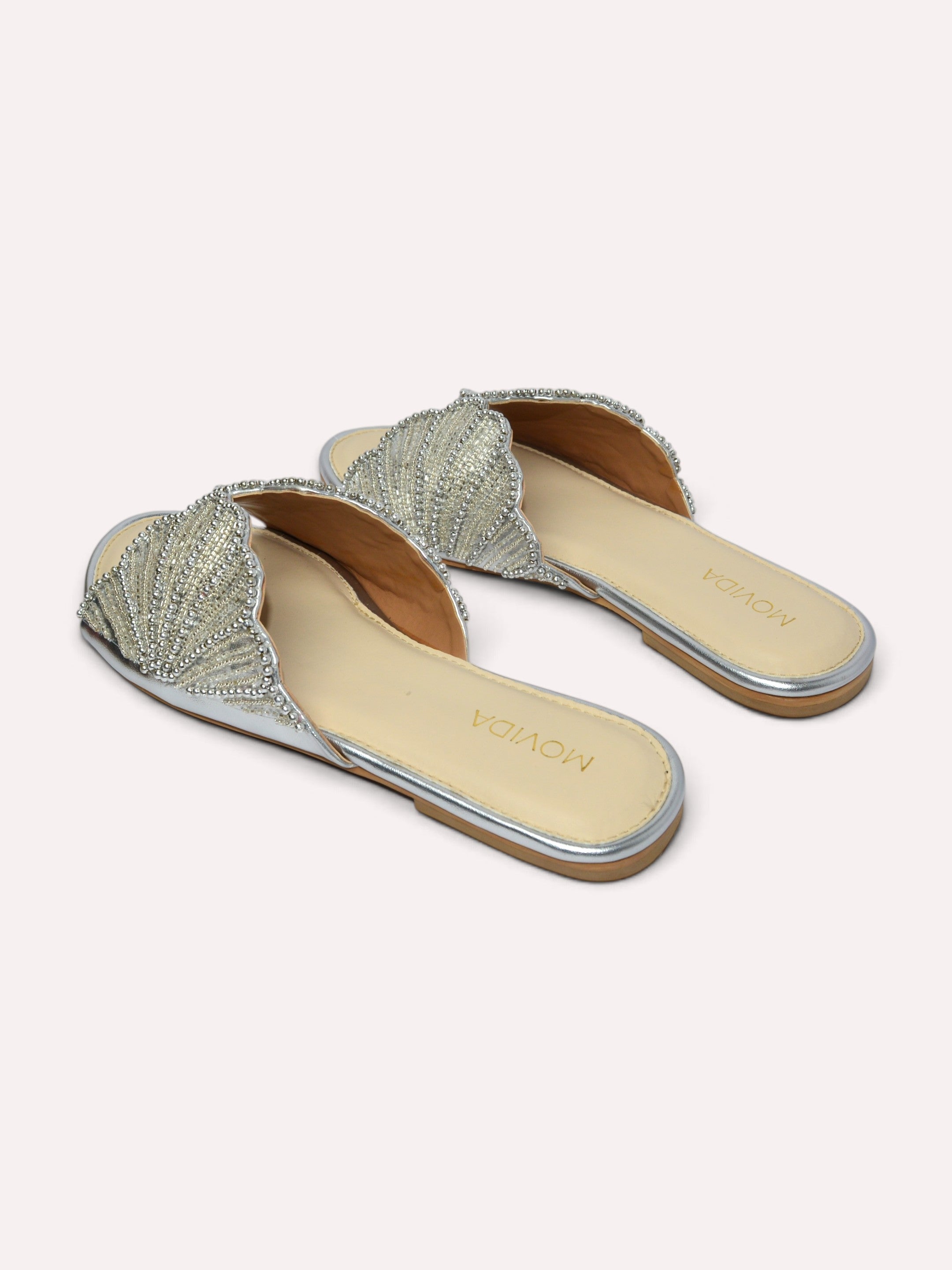 Lyra Pearl Embellished Wing Flat Slide – Silver