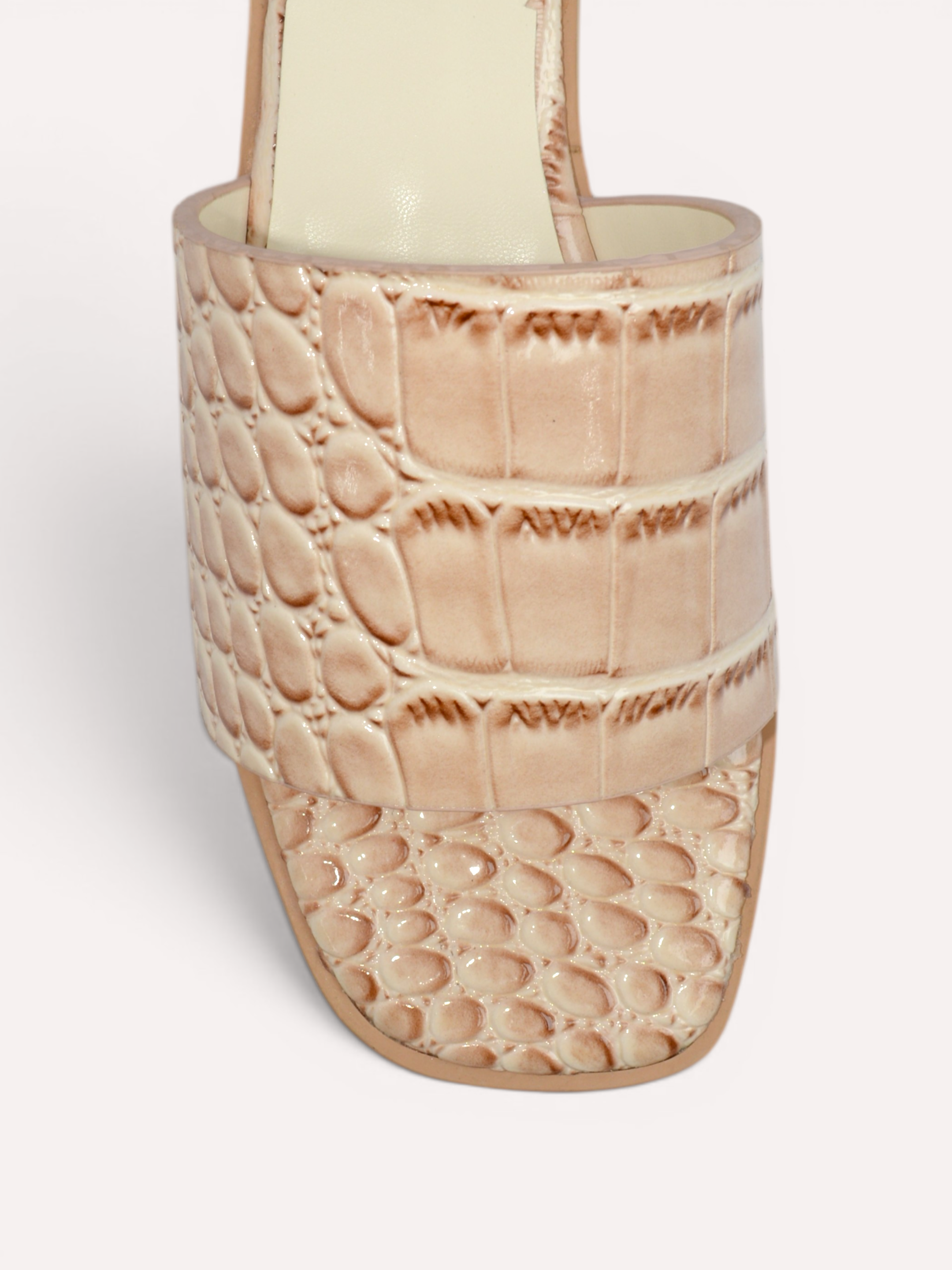 Harlow Patent Croco H-Bar Stud Slide – Beige