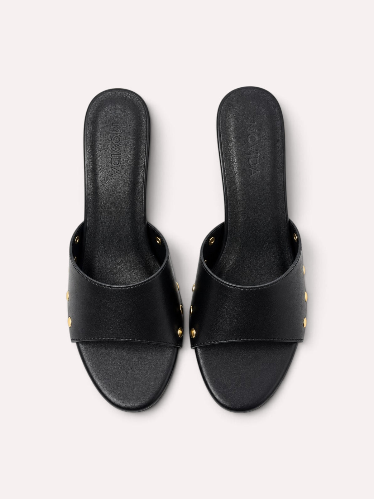 Rocco Gold-Stud Wide-Band Stiletto Mule – Black – Top View