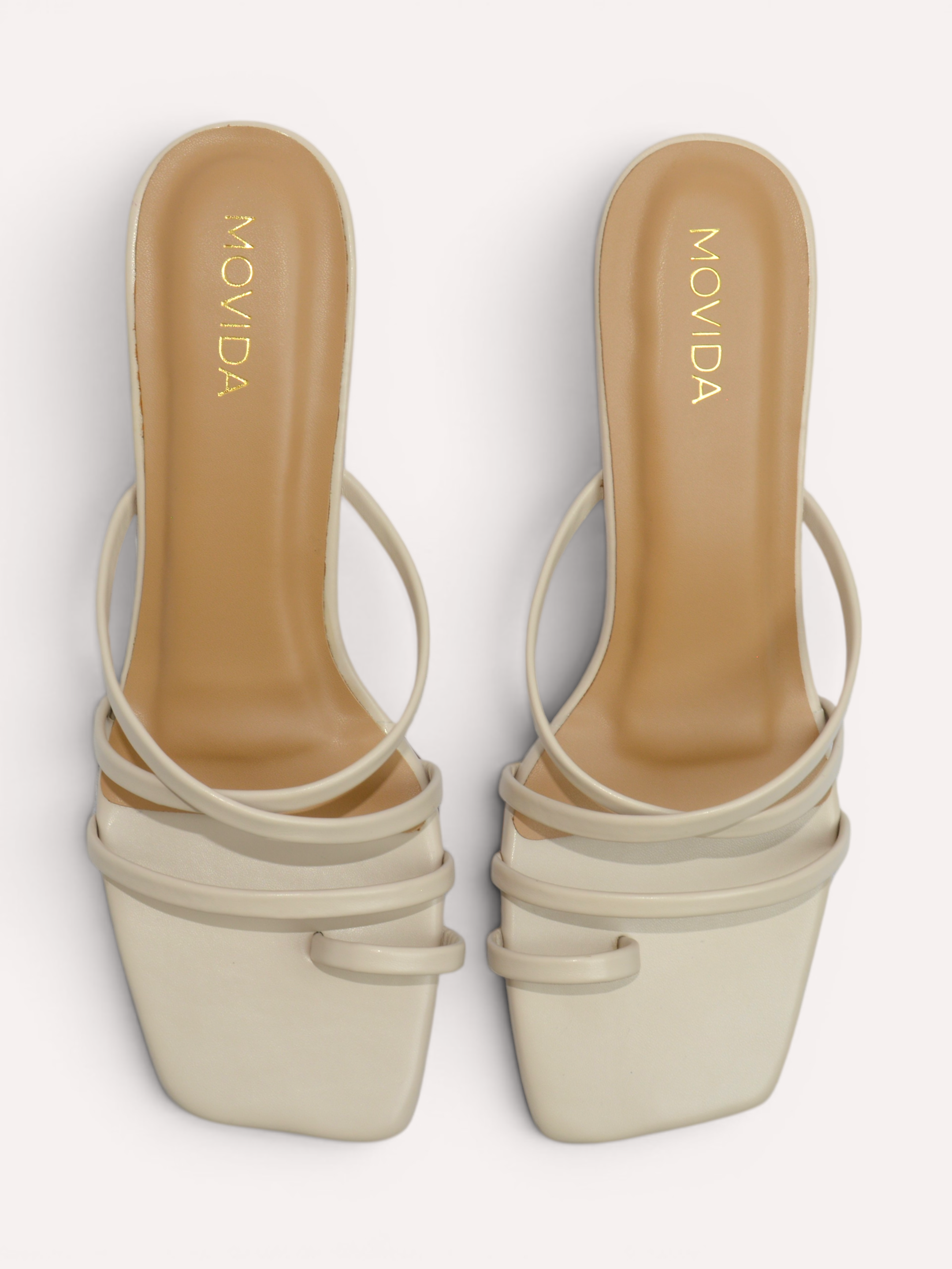 Heel Cross Strap Toe Ring Sandal - Cream