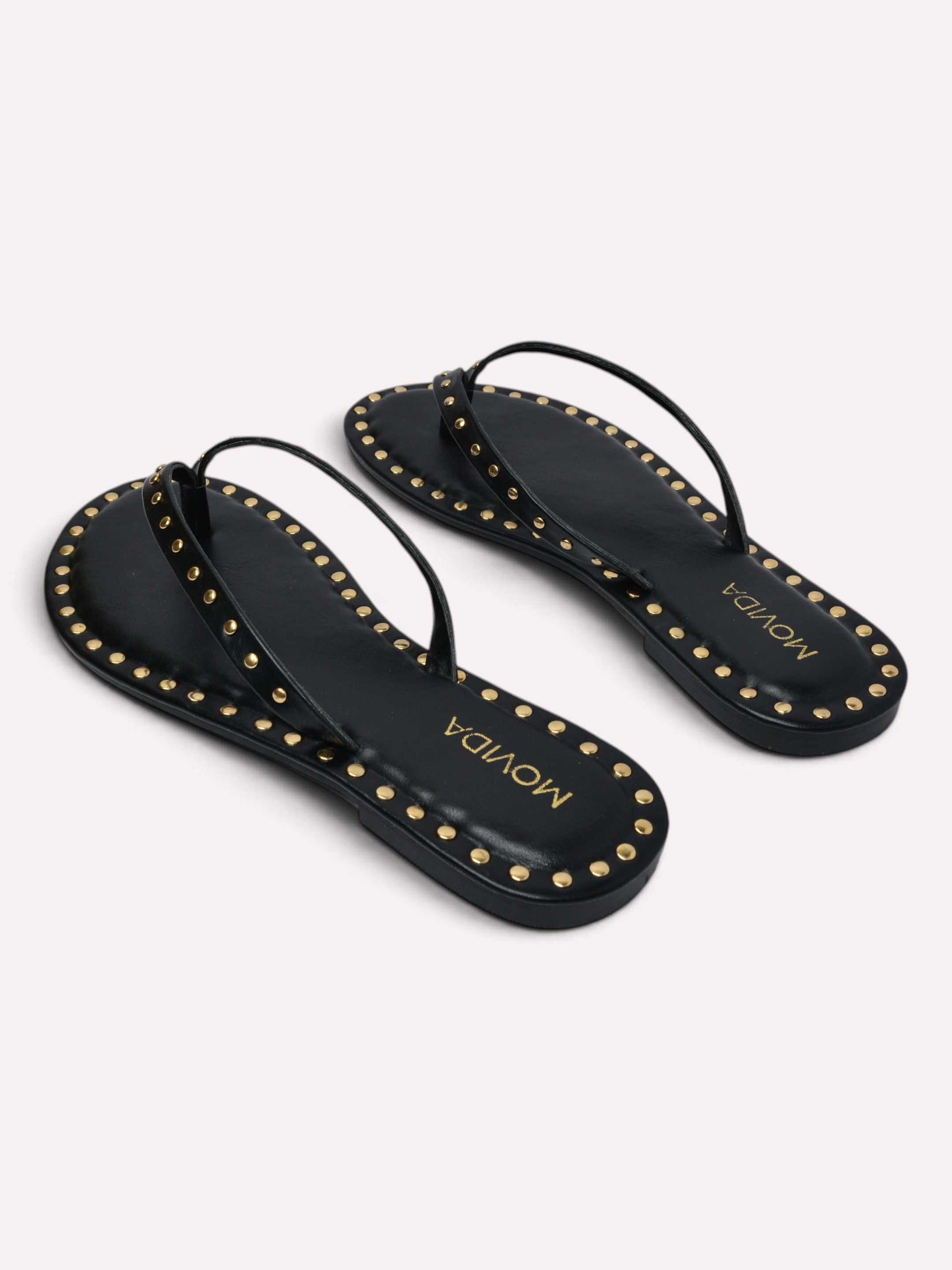 Flat V Straps Strap with Studs Sandal - Black