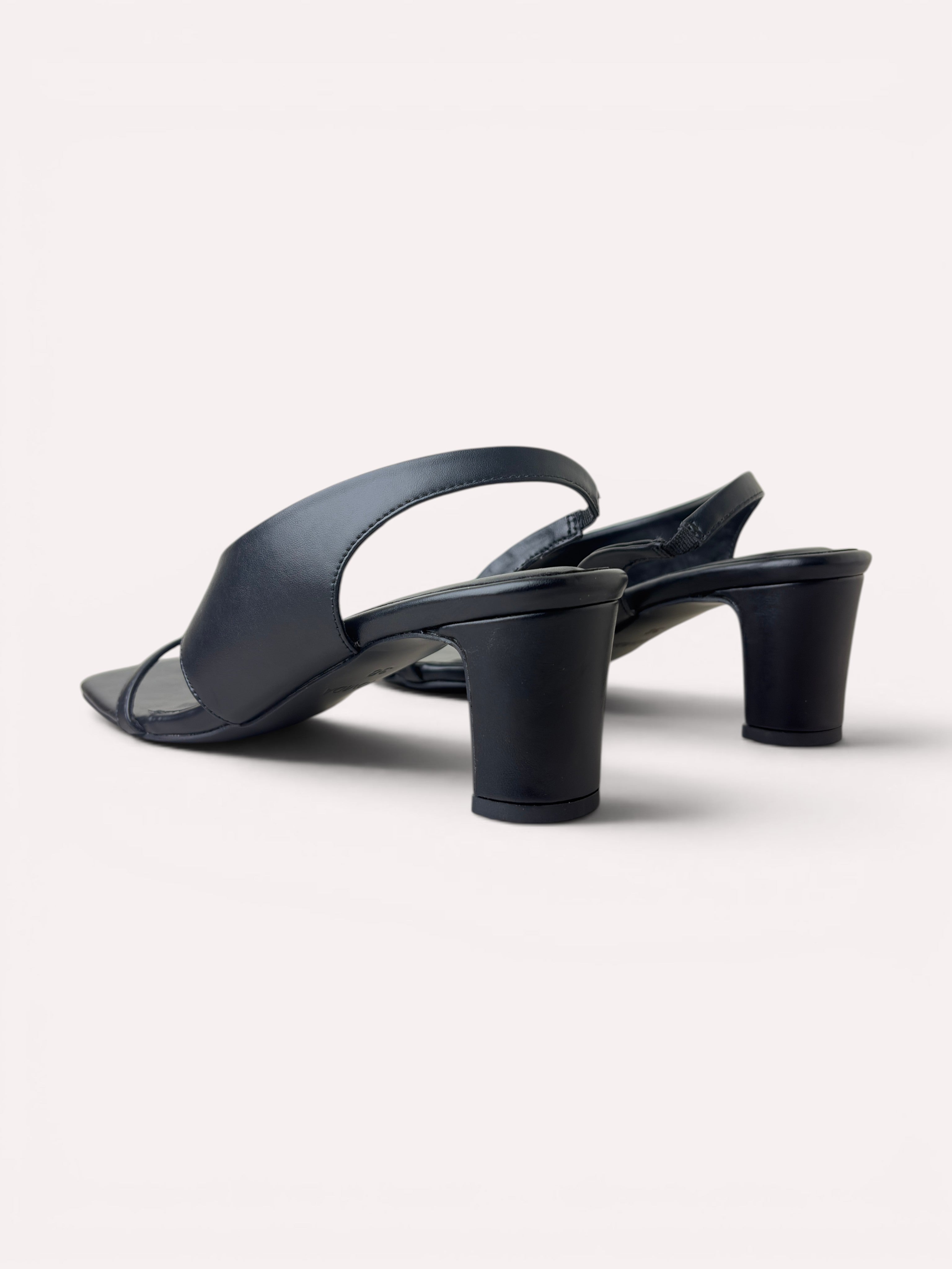 Bianca Cross Strap Cylinder Heel Slingback – Black