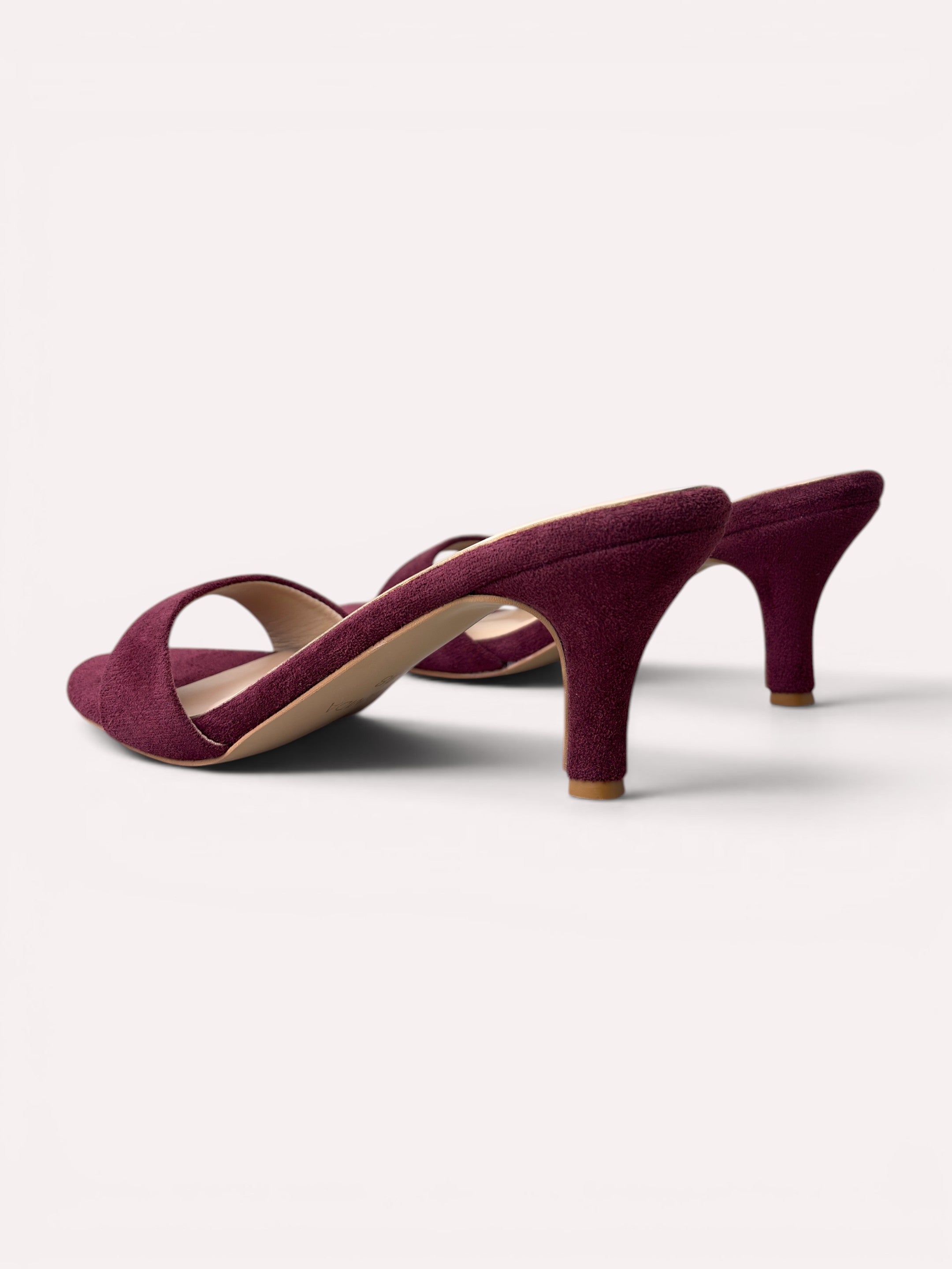 Rosette Suede Single Strap Kitten Heel Mule – Maroon