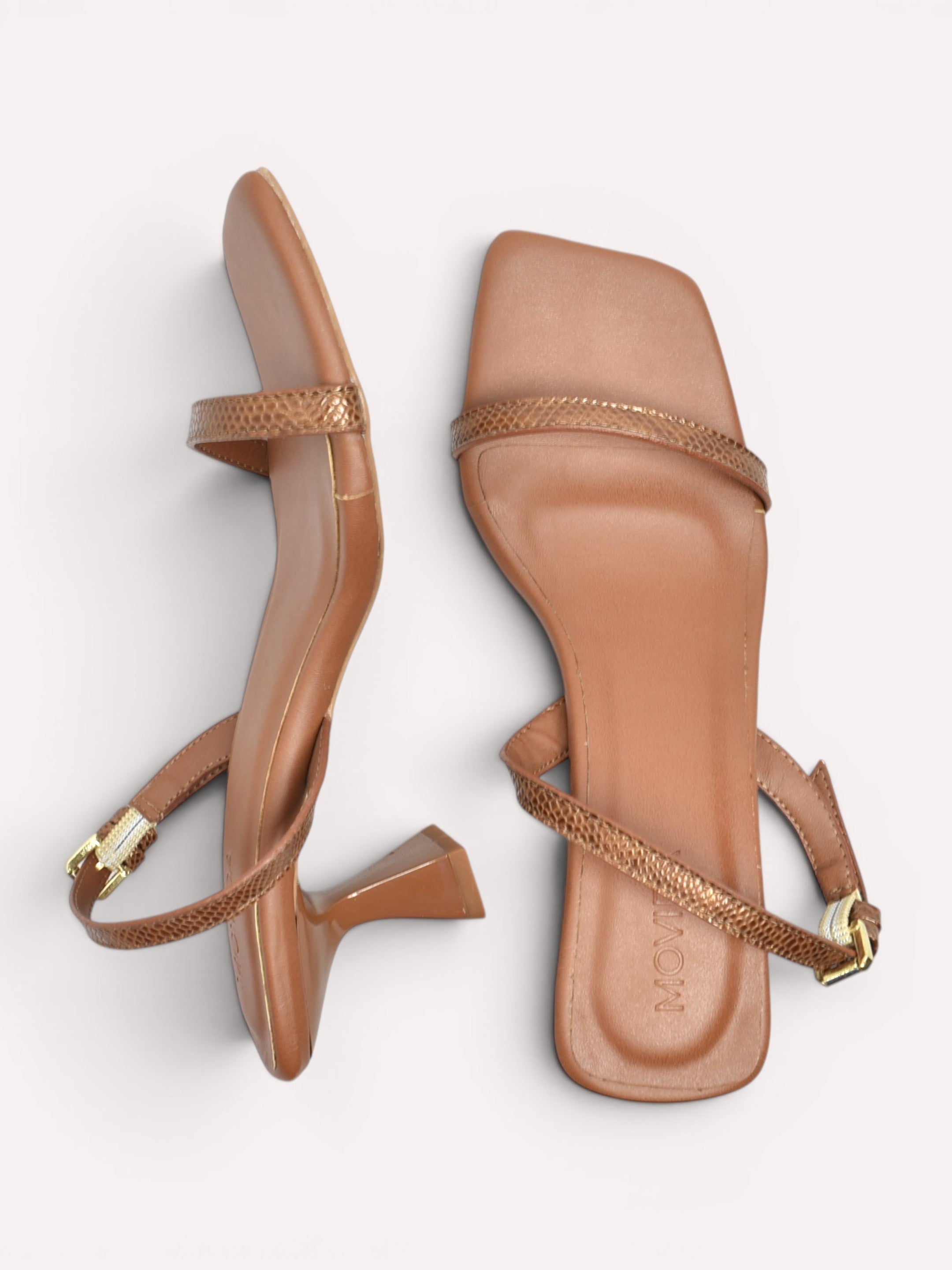 Nora Snake Strap Sculptural Heel Slingback – Tan