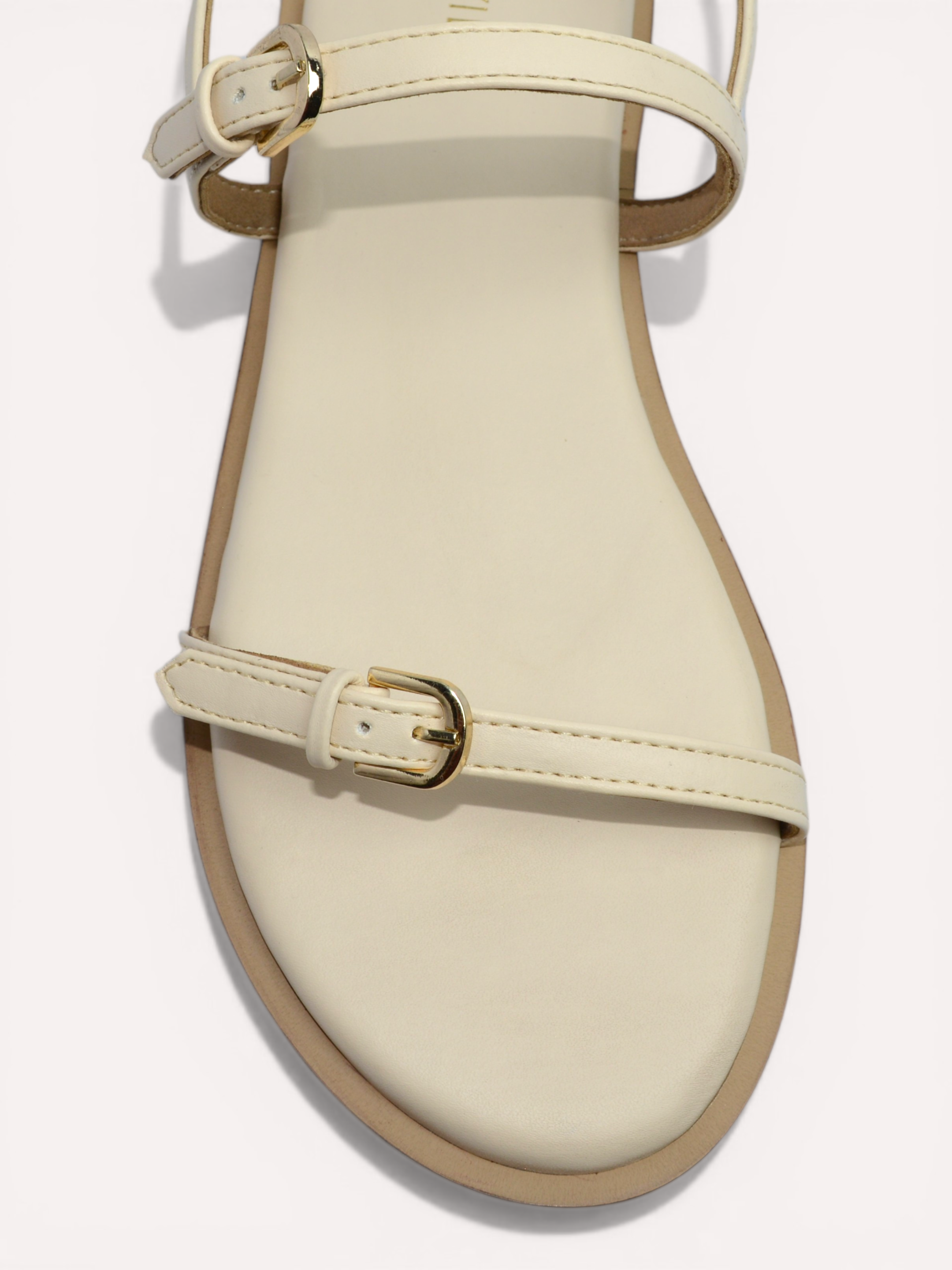 Buckled Flat Strap Sandal - Cream