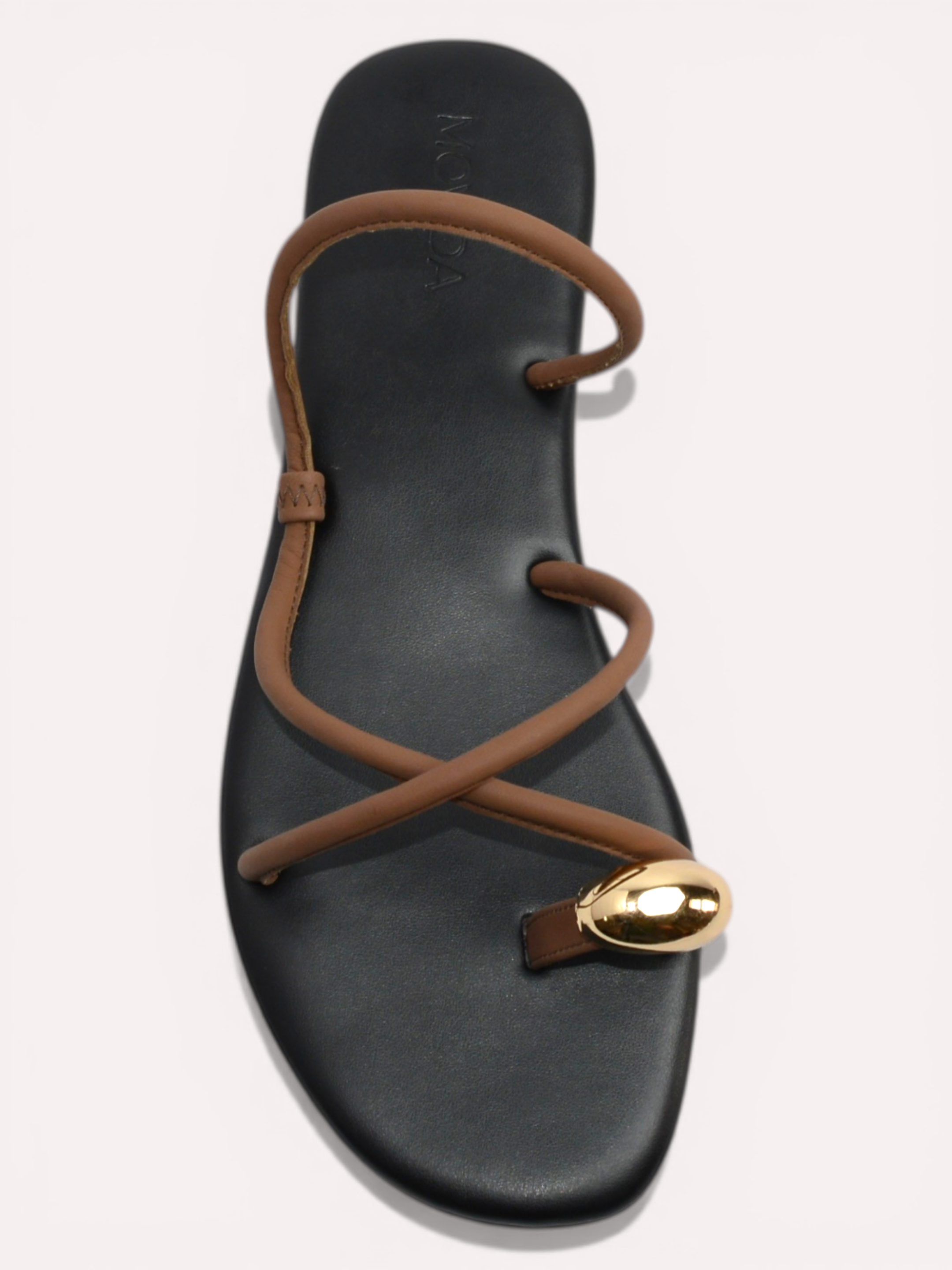 Flat Metallic Toe Ring Sandal - Brown Black