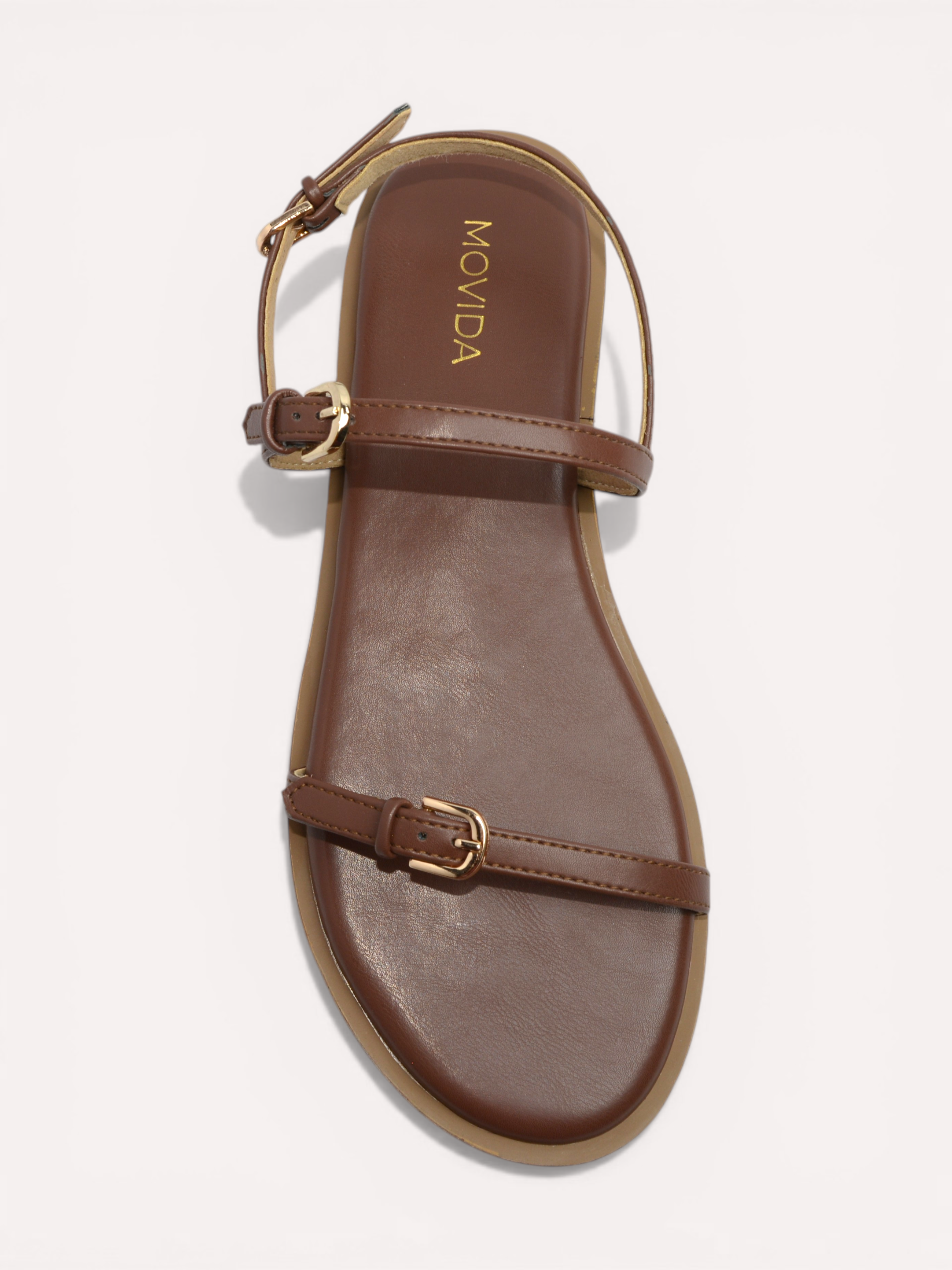 Buckled Flat Strap Sandal - Dark Brown