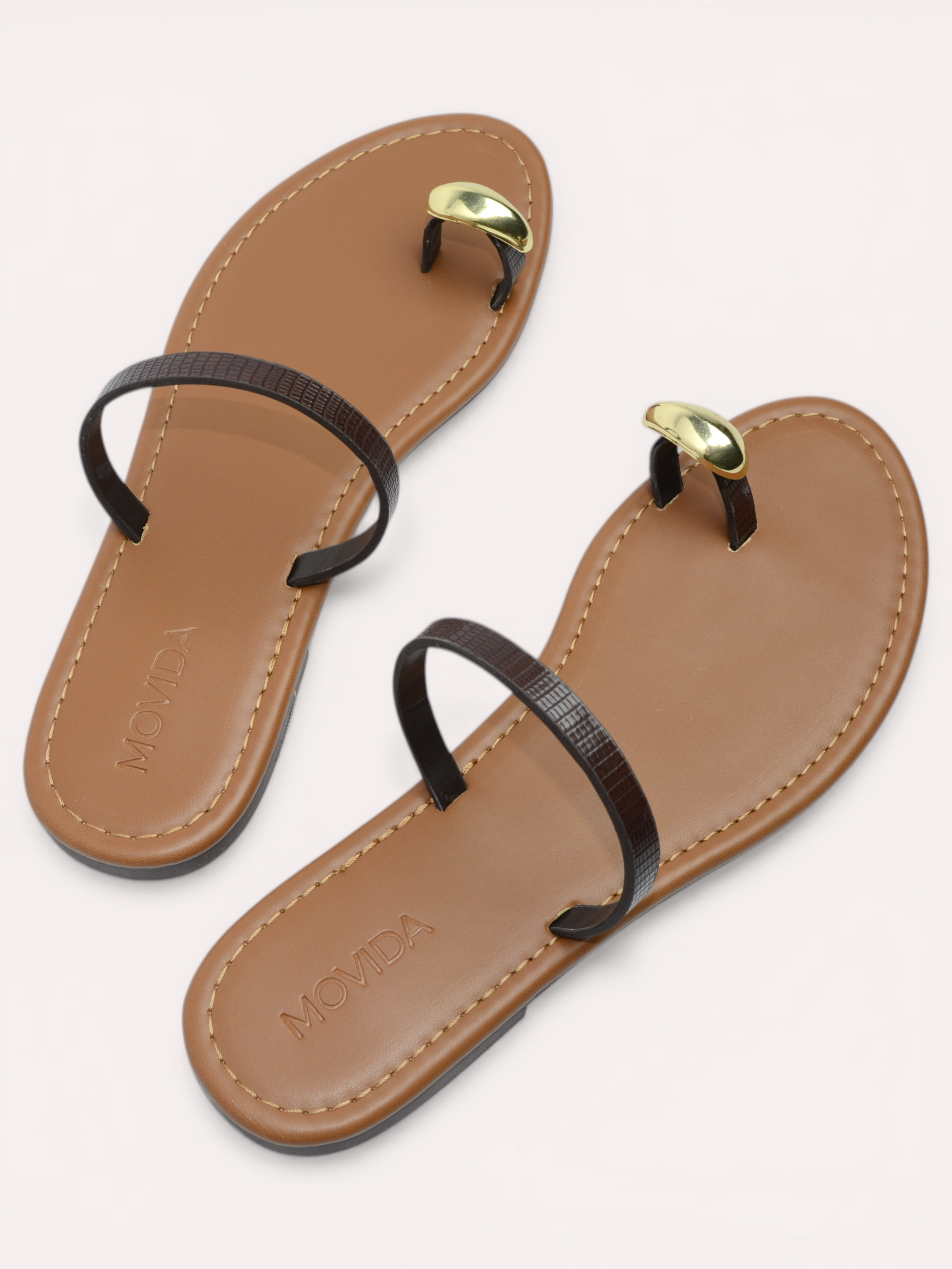 Classic Flat Metallic Toe Ring Sandal - Brown Beige