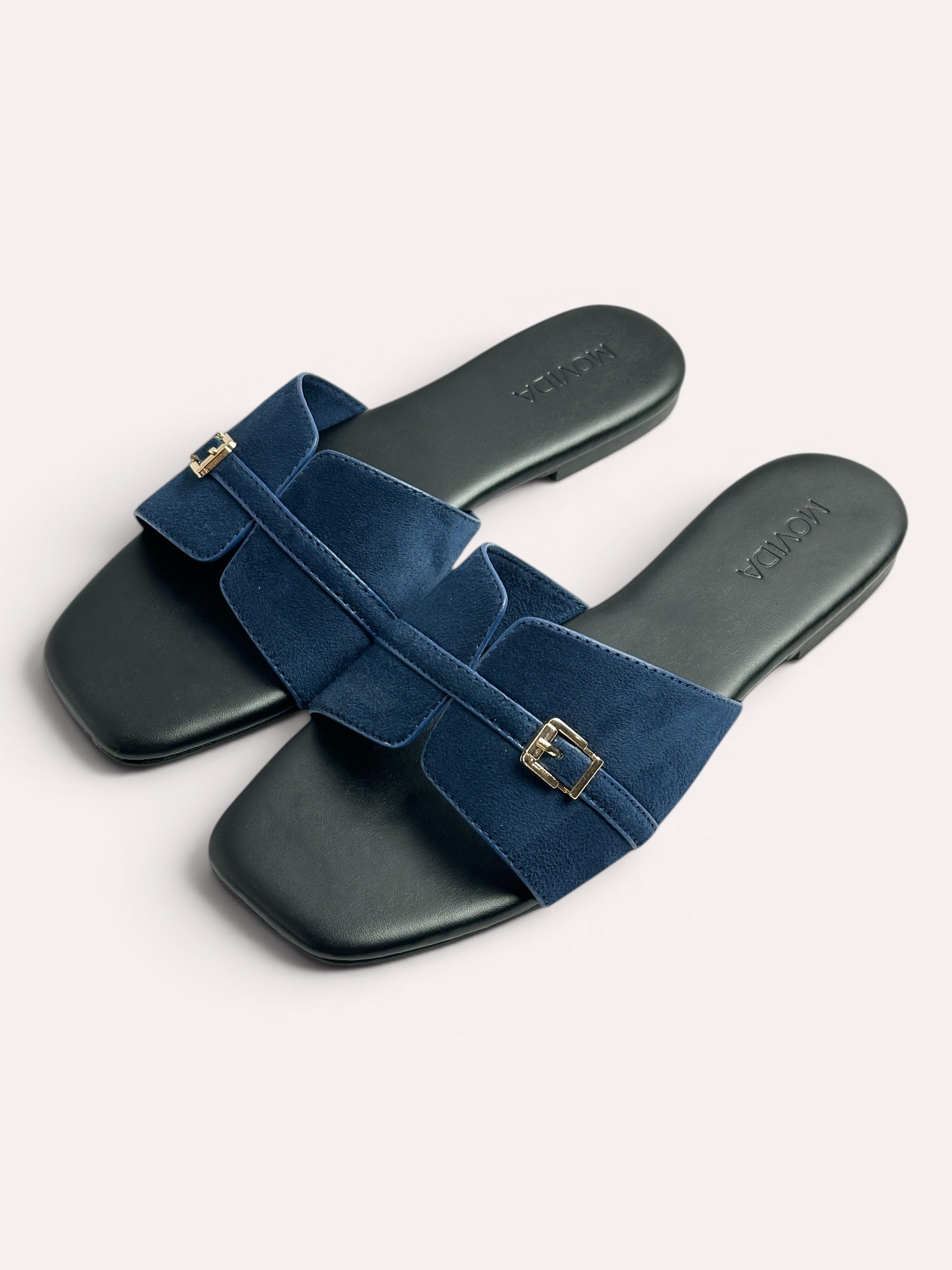 Lucia Buckle Flat Slide-Blue