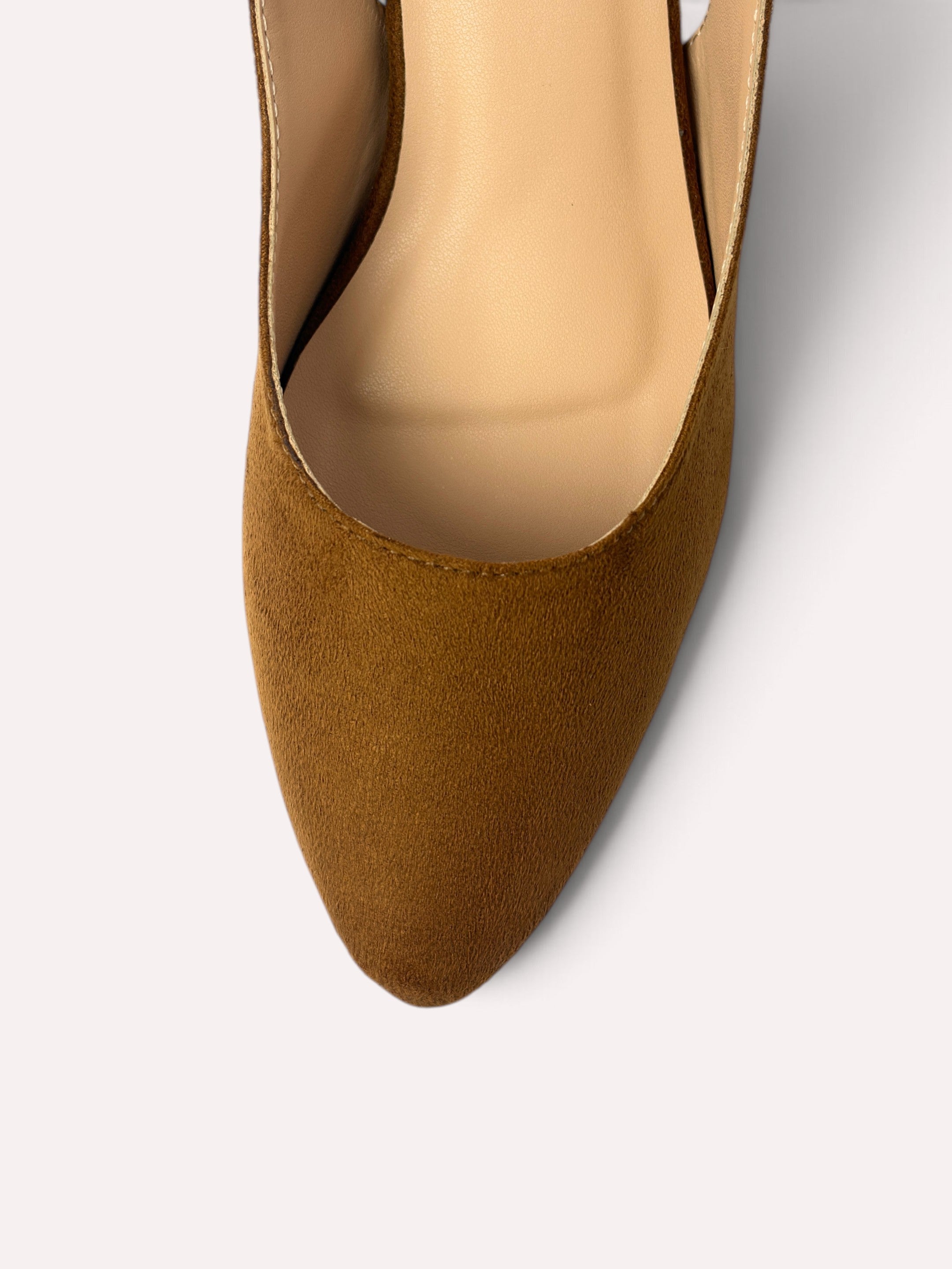 Bardot Pointed-Toe Slingback Block Heel – Tan