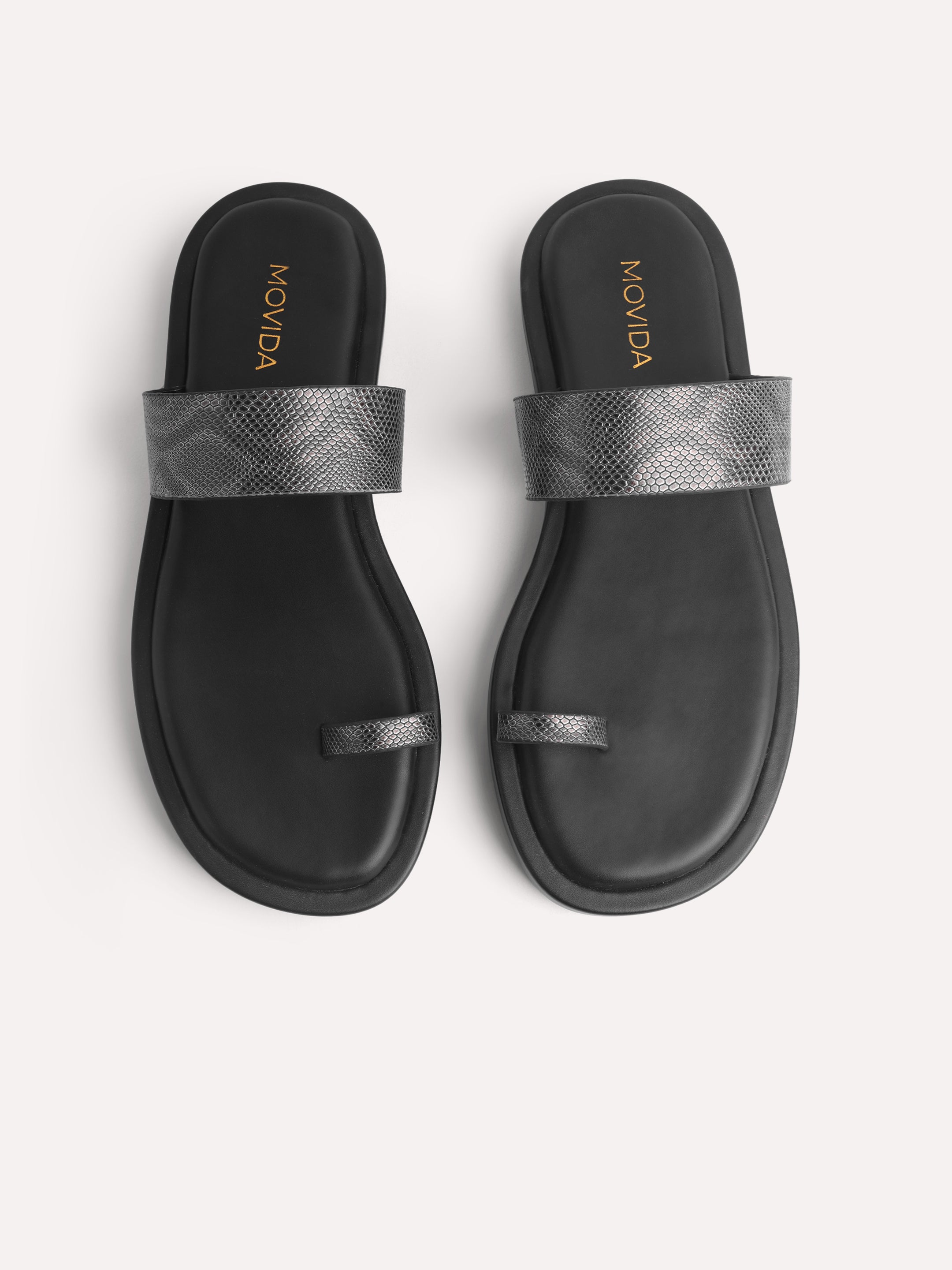 Textured Slip-On Open Toe Sandals  - Gun Metal