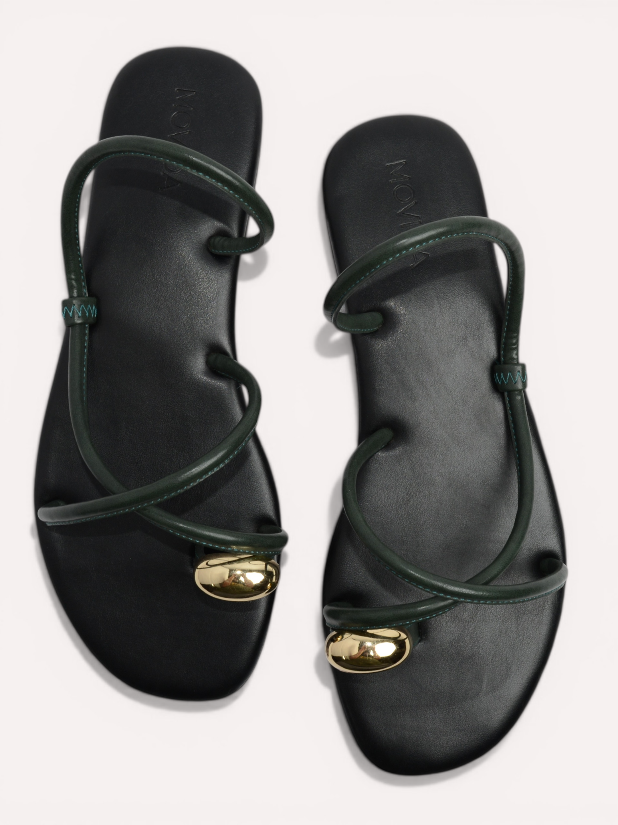 Flat Metallic Toe Ring Sandal - Olive Black