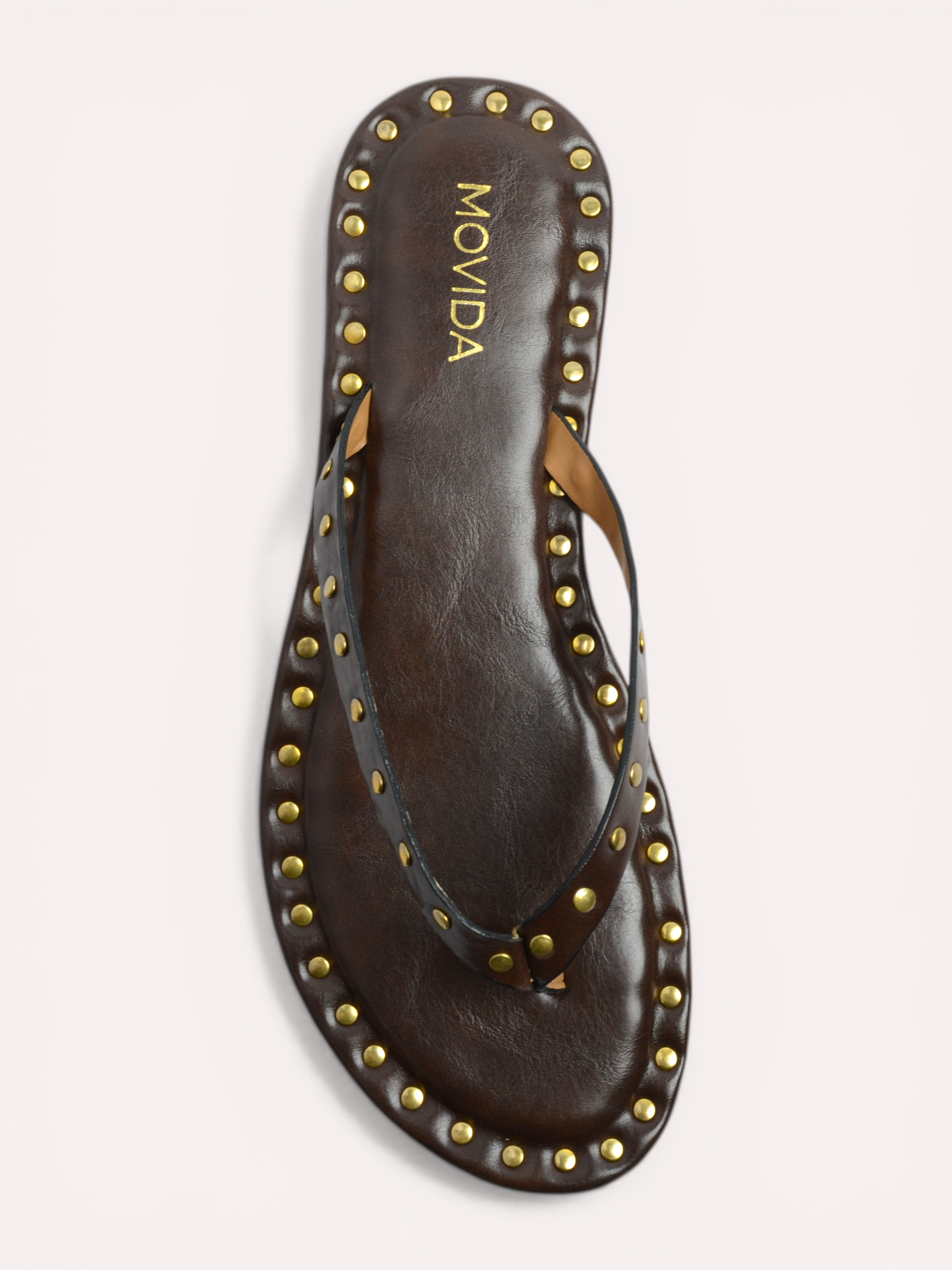 Flat V Straps Strap with Studs Sandal - Brown