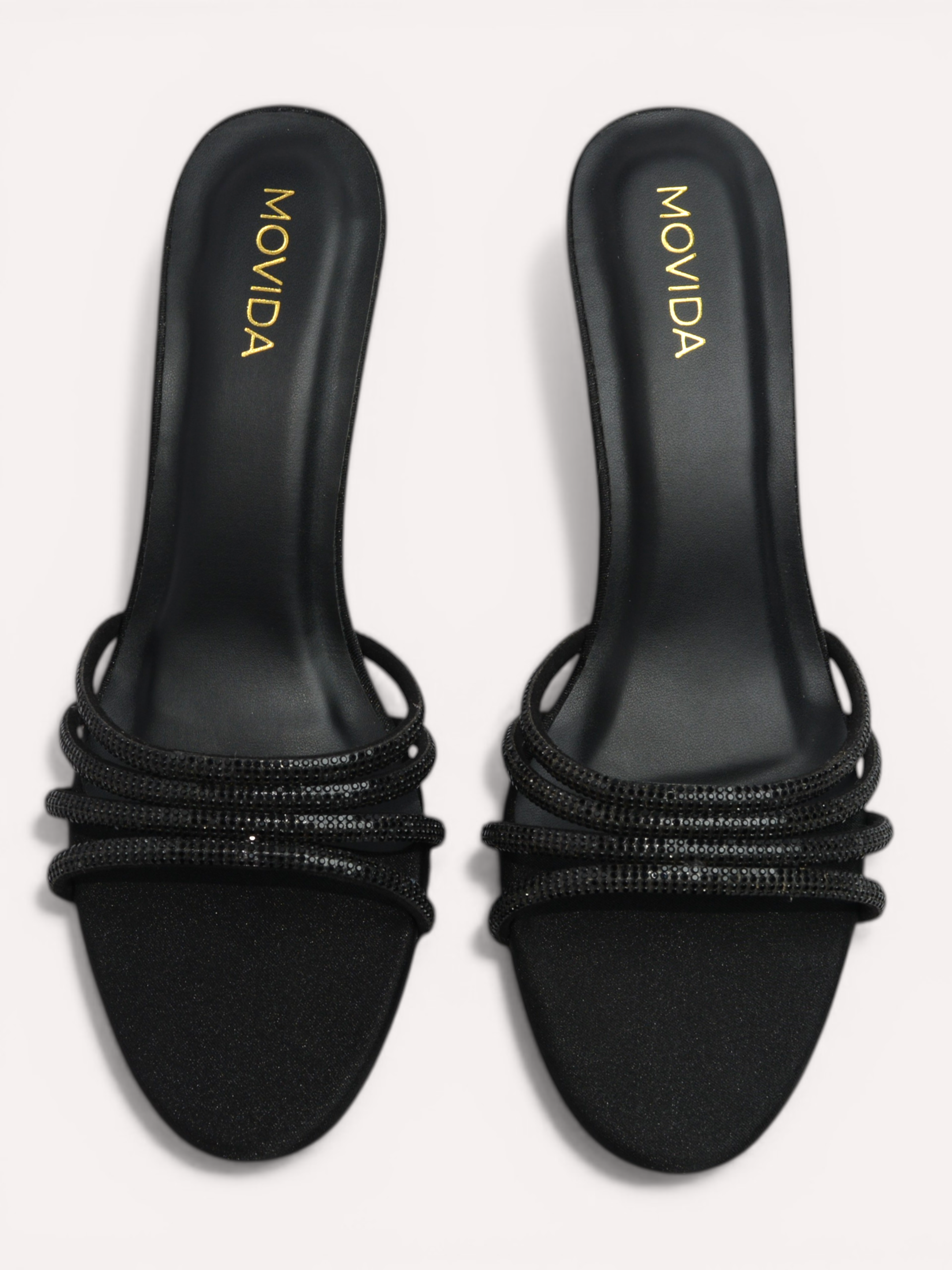 Satin Crystal Strap Sandal - Black