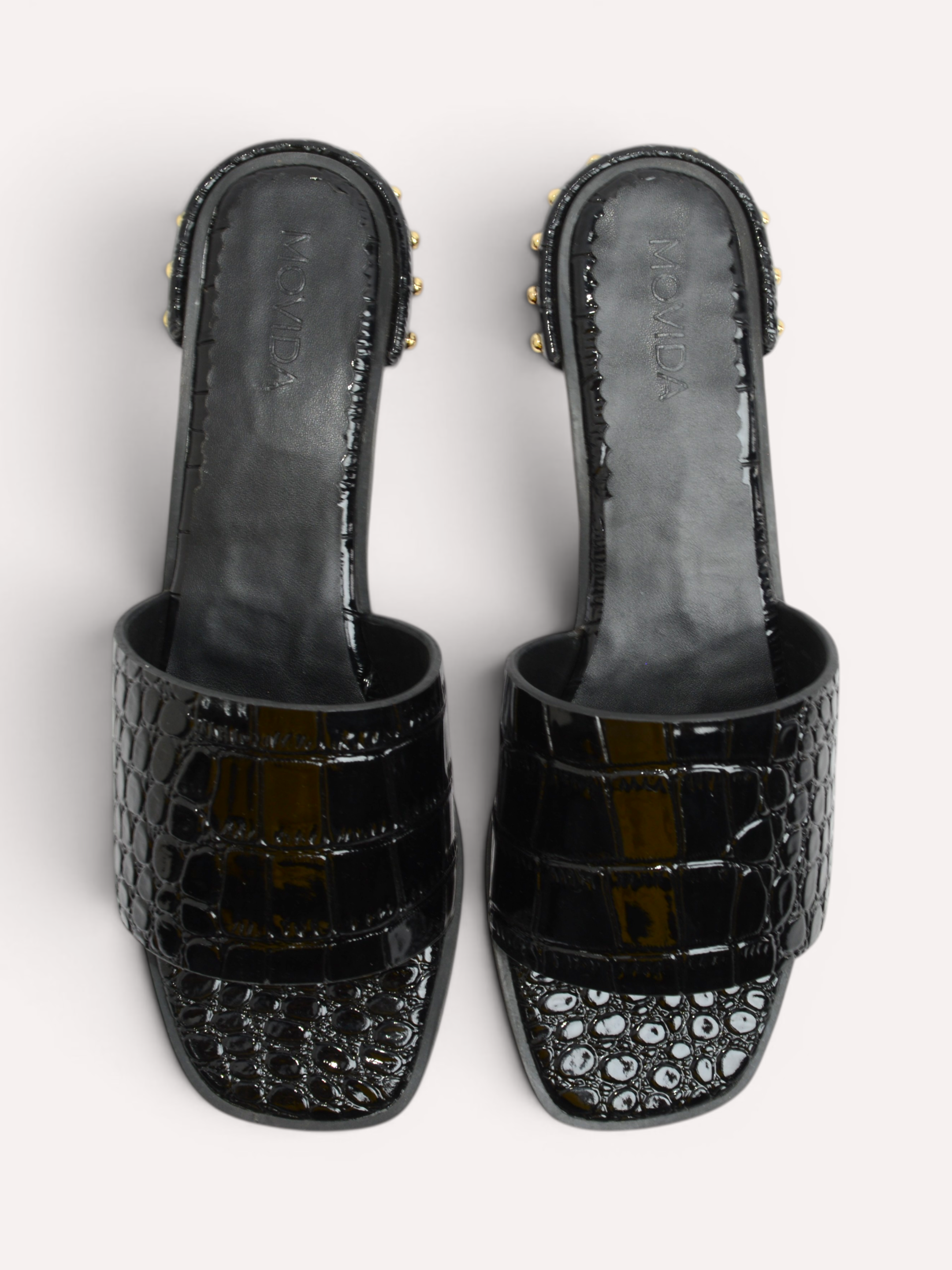 Harlow Patent Croco H-Bar Stud Slide – Black