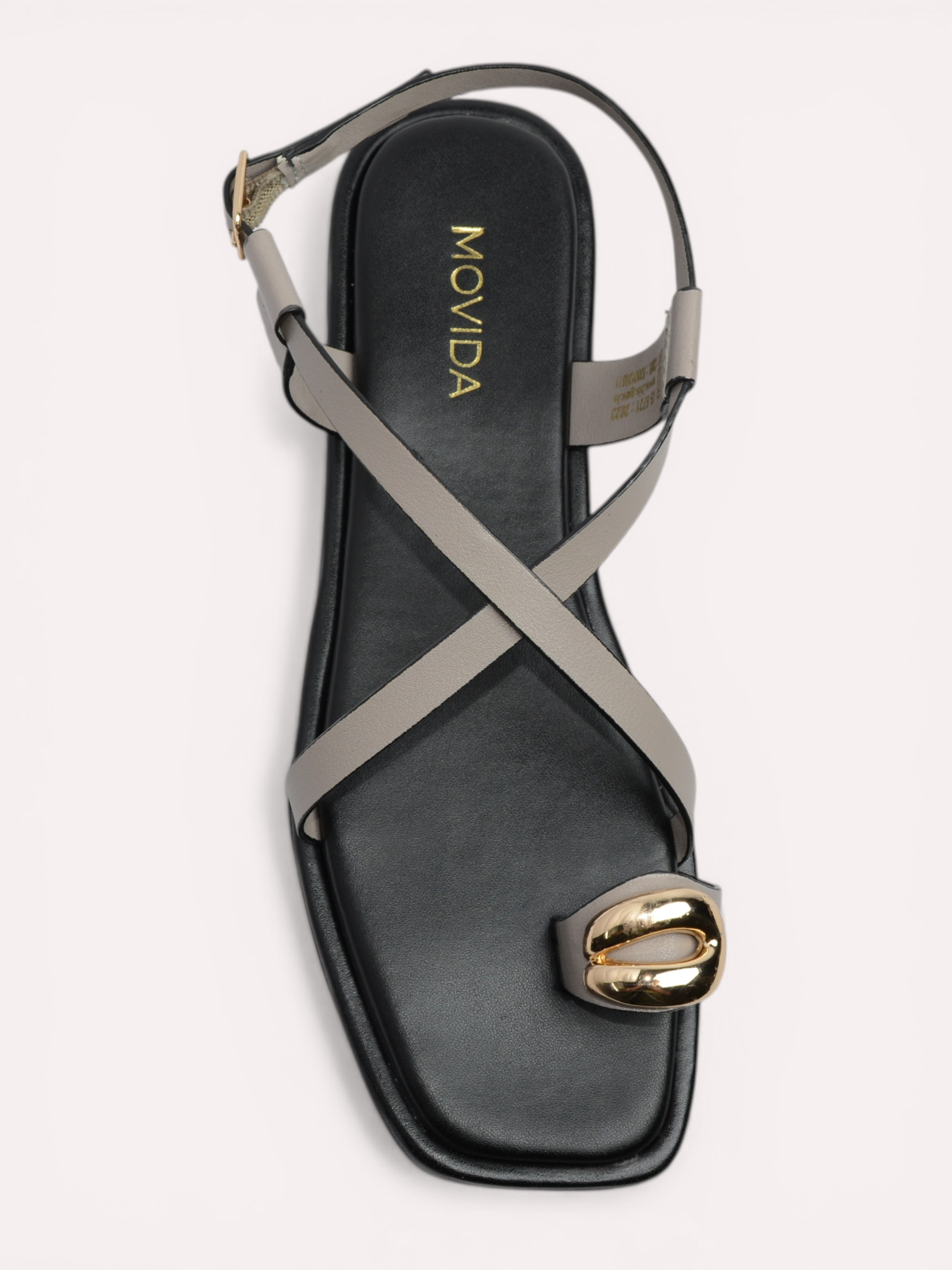 Flat Metallic Toe Ring Strap Sandals - Taupe