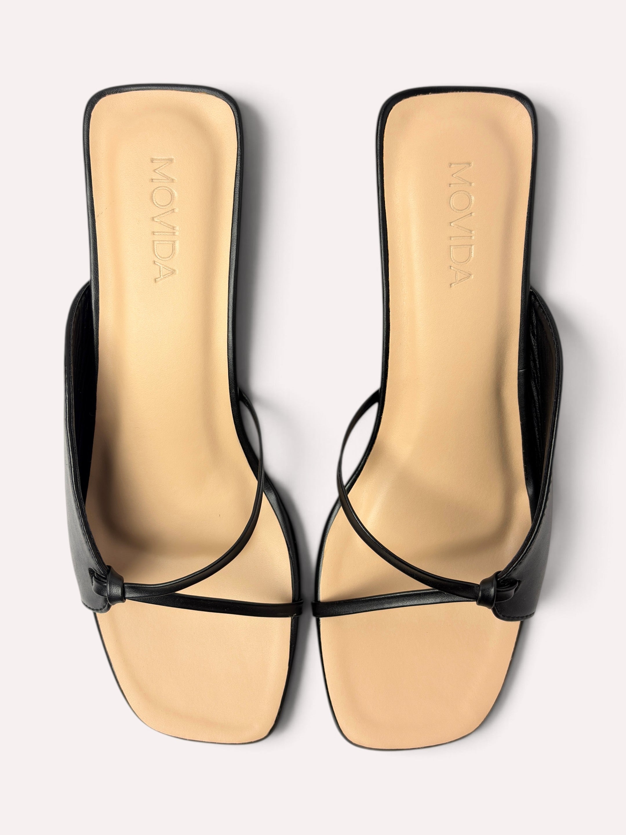 Lumina Sculptural Trumpet-Heel Strappy Mule – Black – Top View