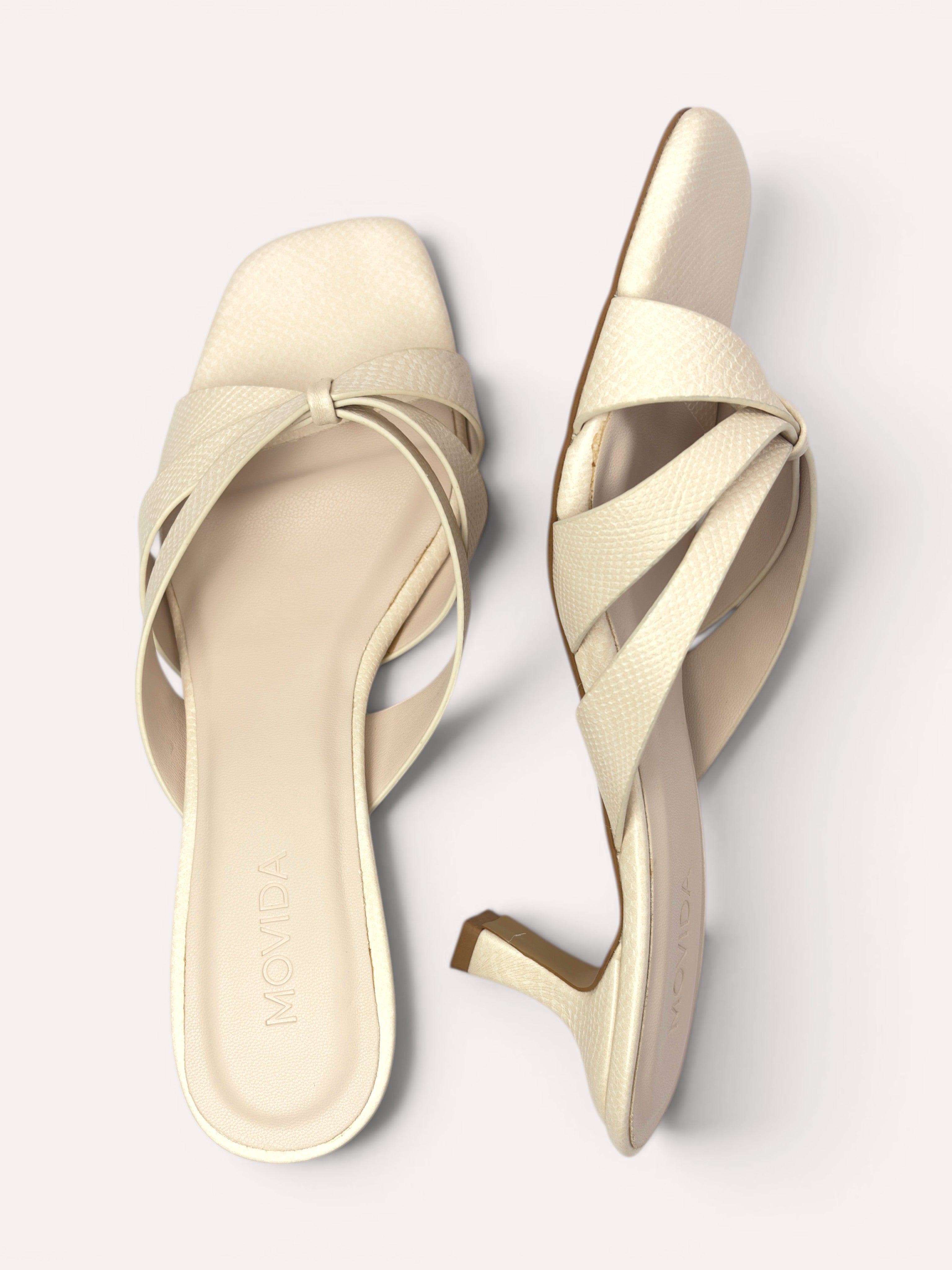 Dune Criss-Cross Spool Kitten Heel Mule – Off White