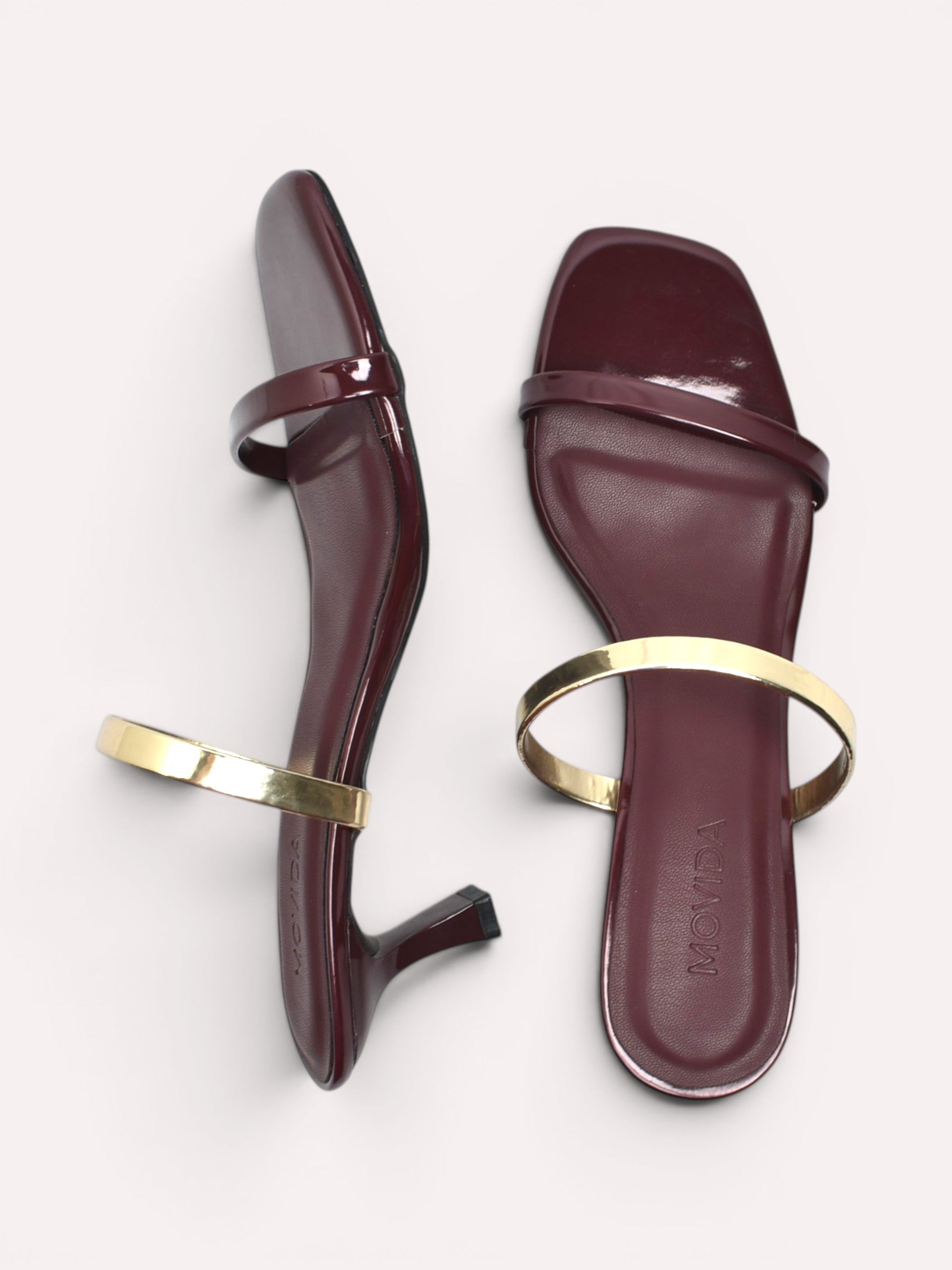 Reva Dual Strap Gold Bar Kitten Heel Mule – Wine