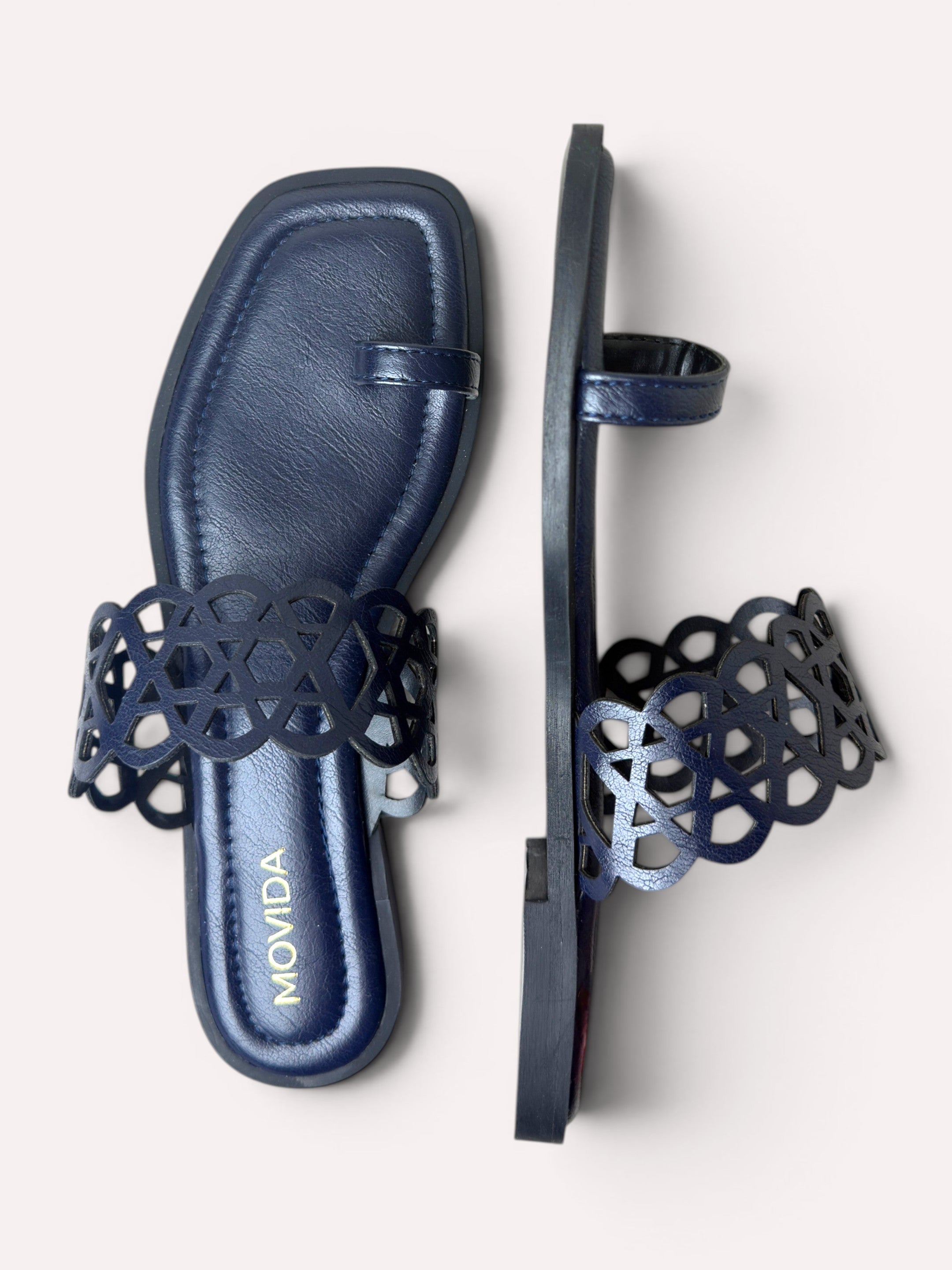 Veda Lattice Toe Ring Flat Sandal – Navy Blue