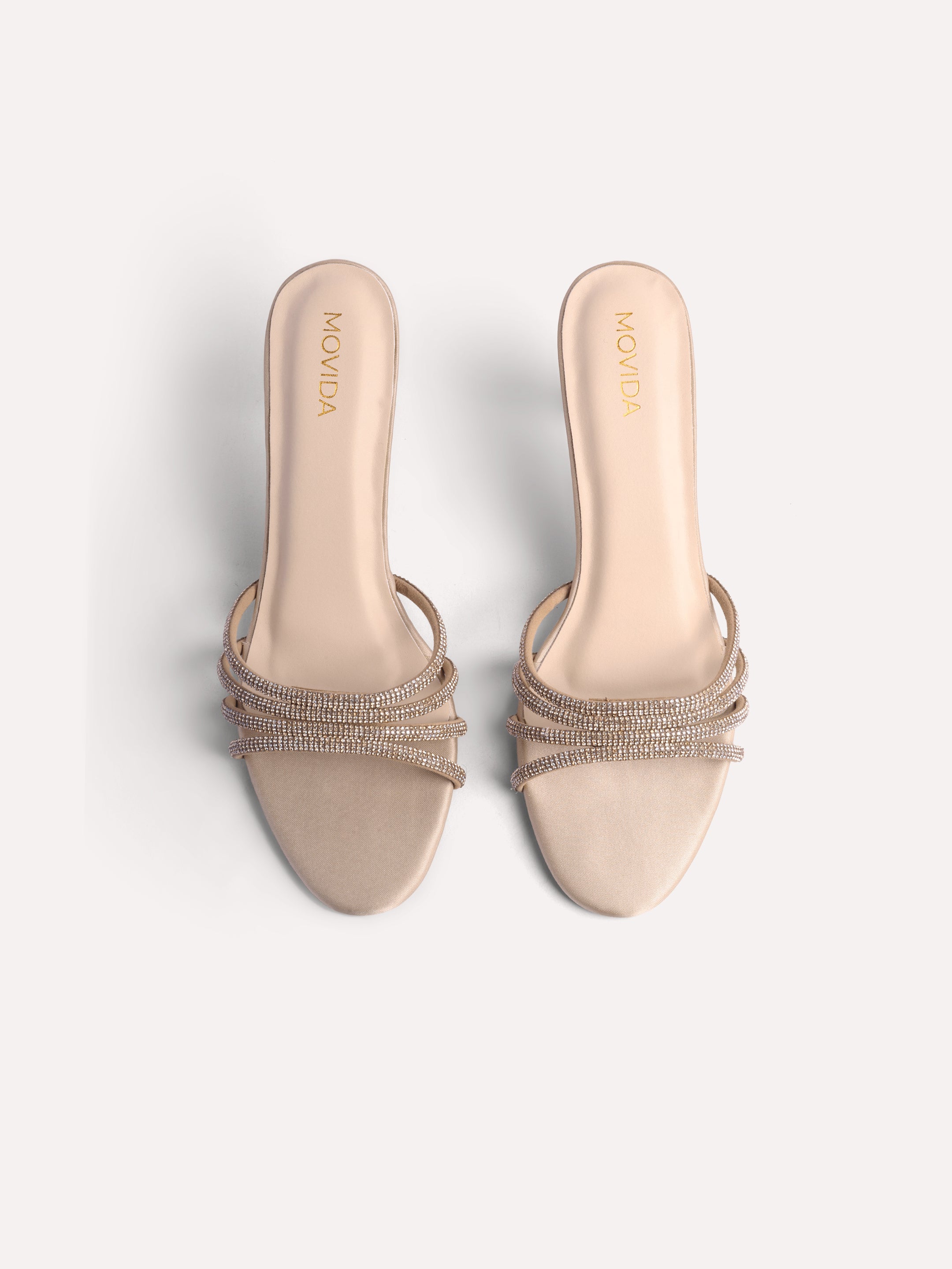 Satin Crystal Strap Sandal - Gold