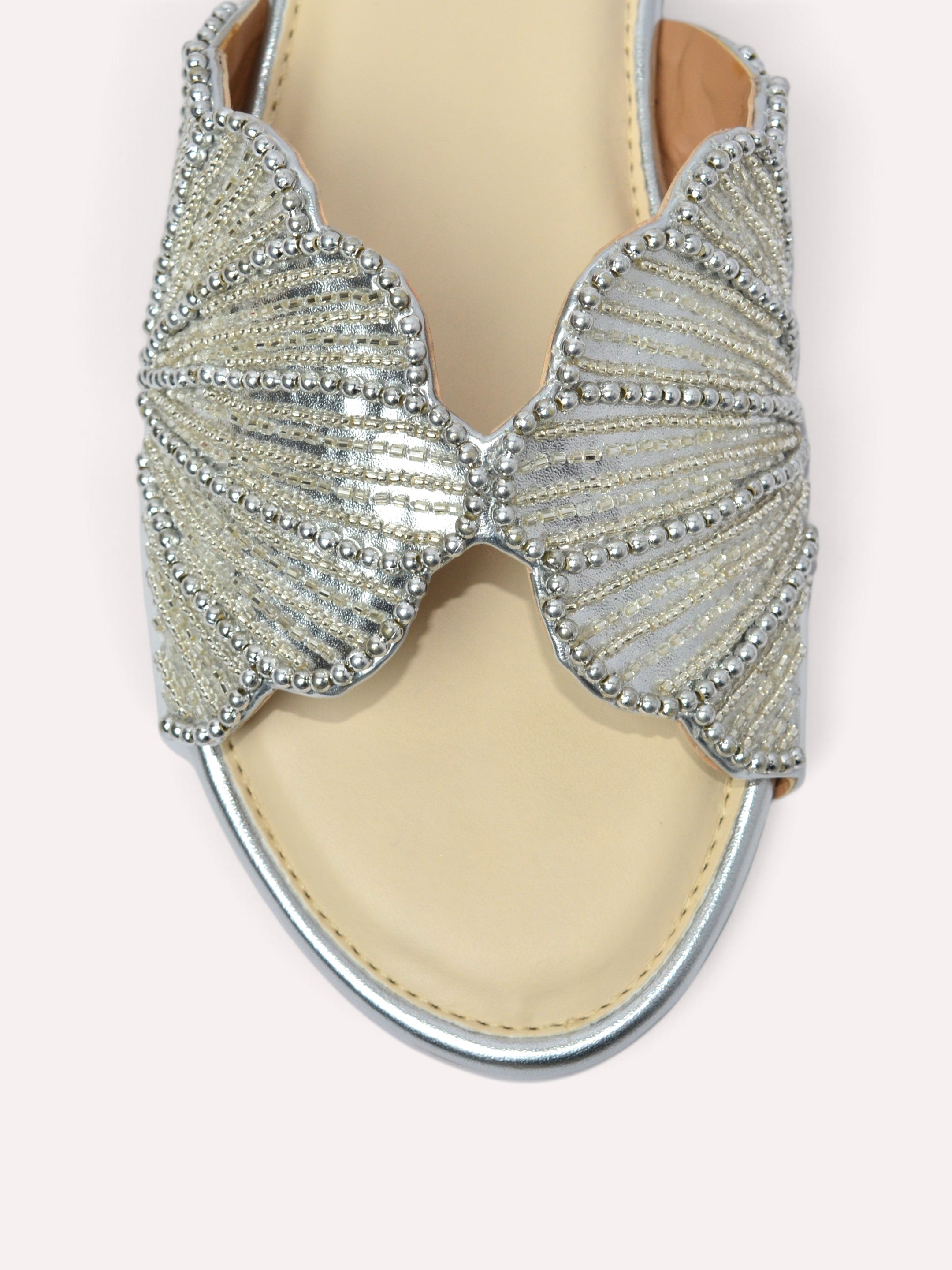 Lyra Pearl Embellished Wing Flat Slide – Silver