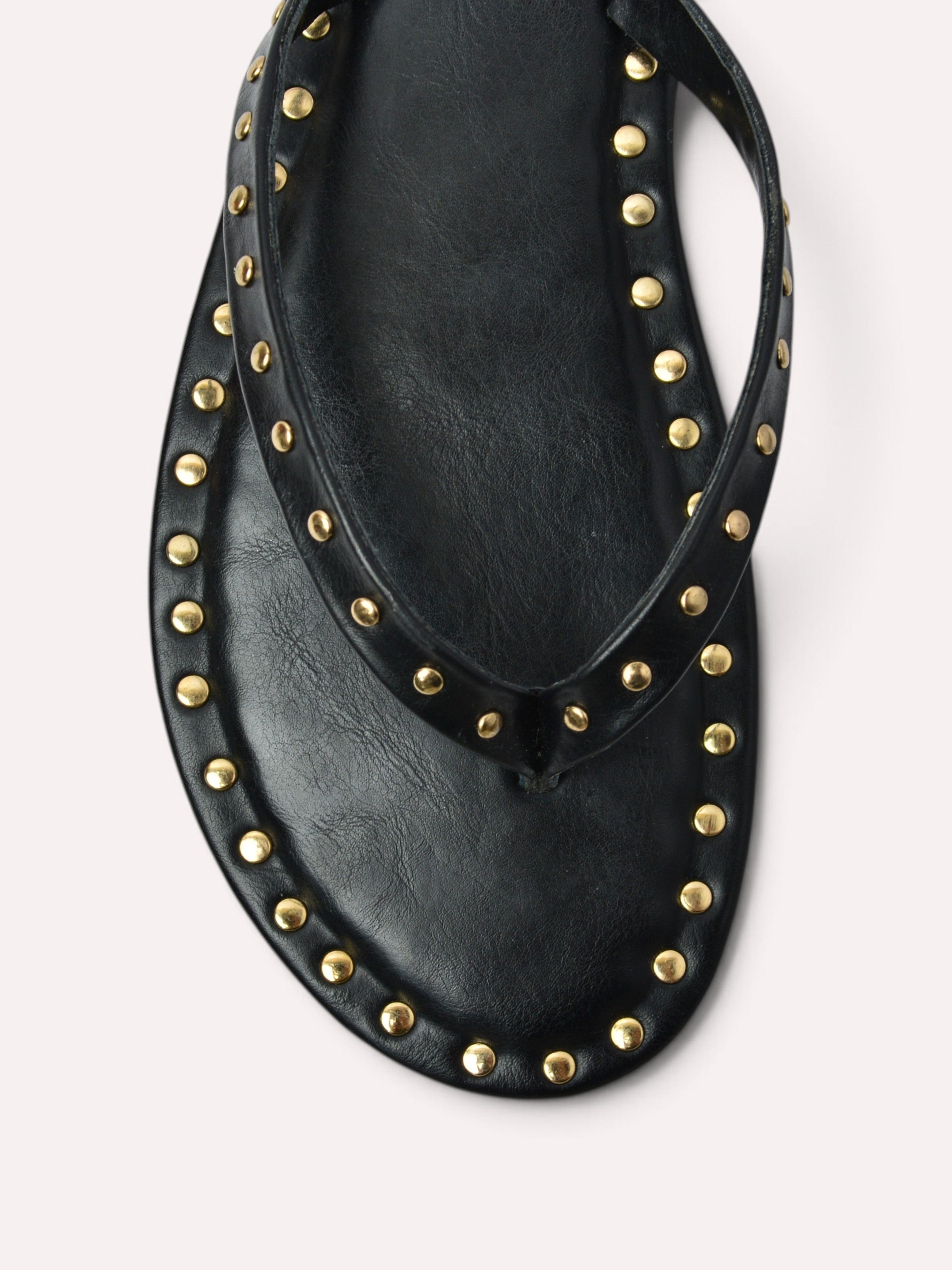 Flat V Straps Strap with Studs Sandal - Black
