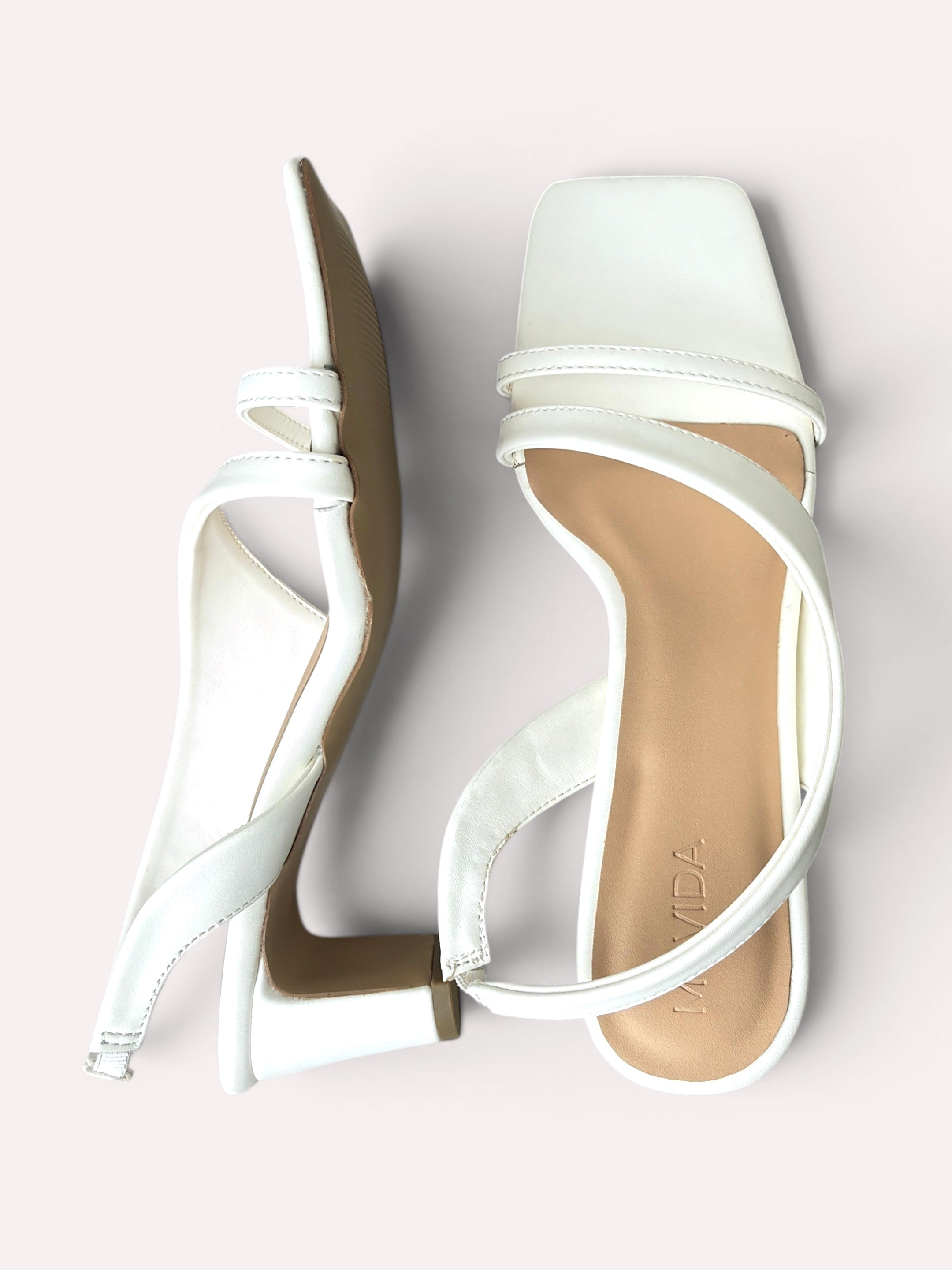 Bianca Cross Strap Cylinder Heel Slingback – White
