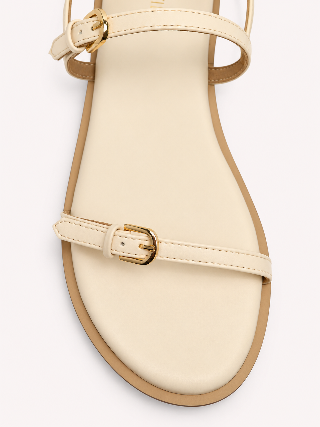Buckled Flat Strap Sandal - Cream