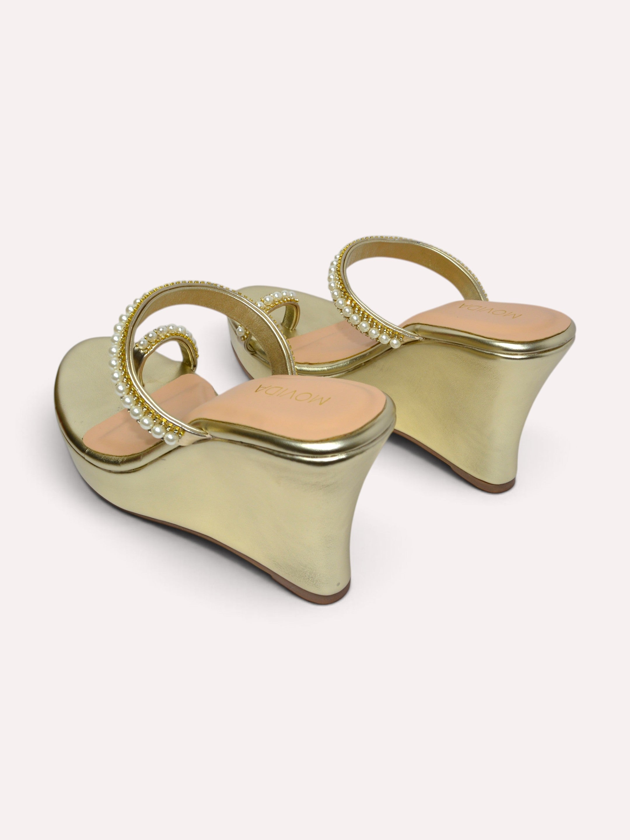  Zara Pearl Crystal Toe Ring Wedge Mule – Gold