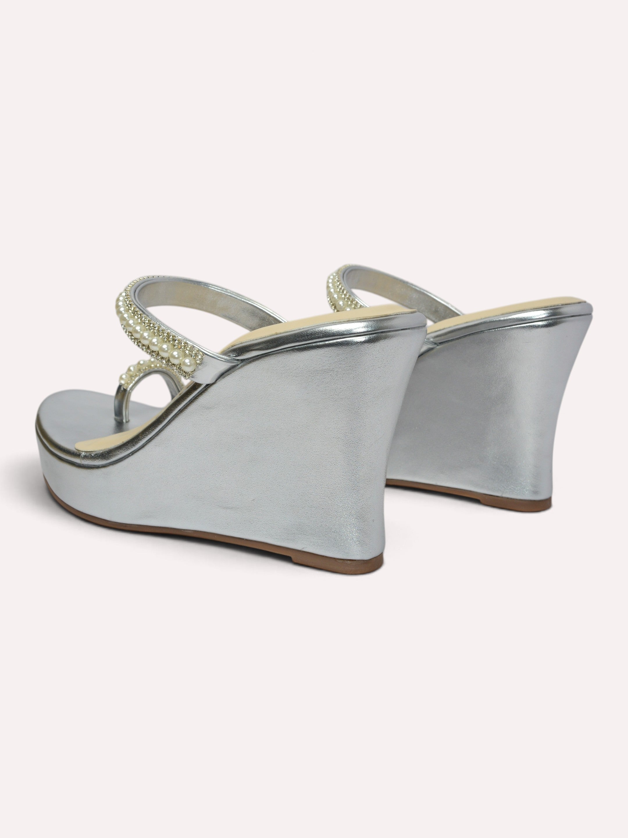  Zara Pearl Crystal Toe Ring Wedge Mule – Silver
