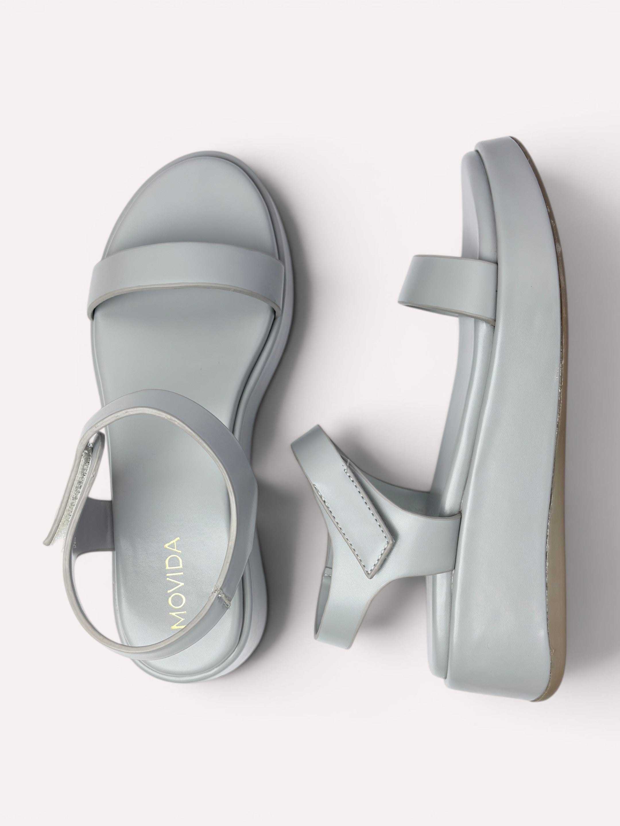 Sage Velcro Strap Flatform Sandal - Light Grey