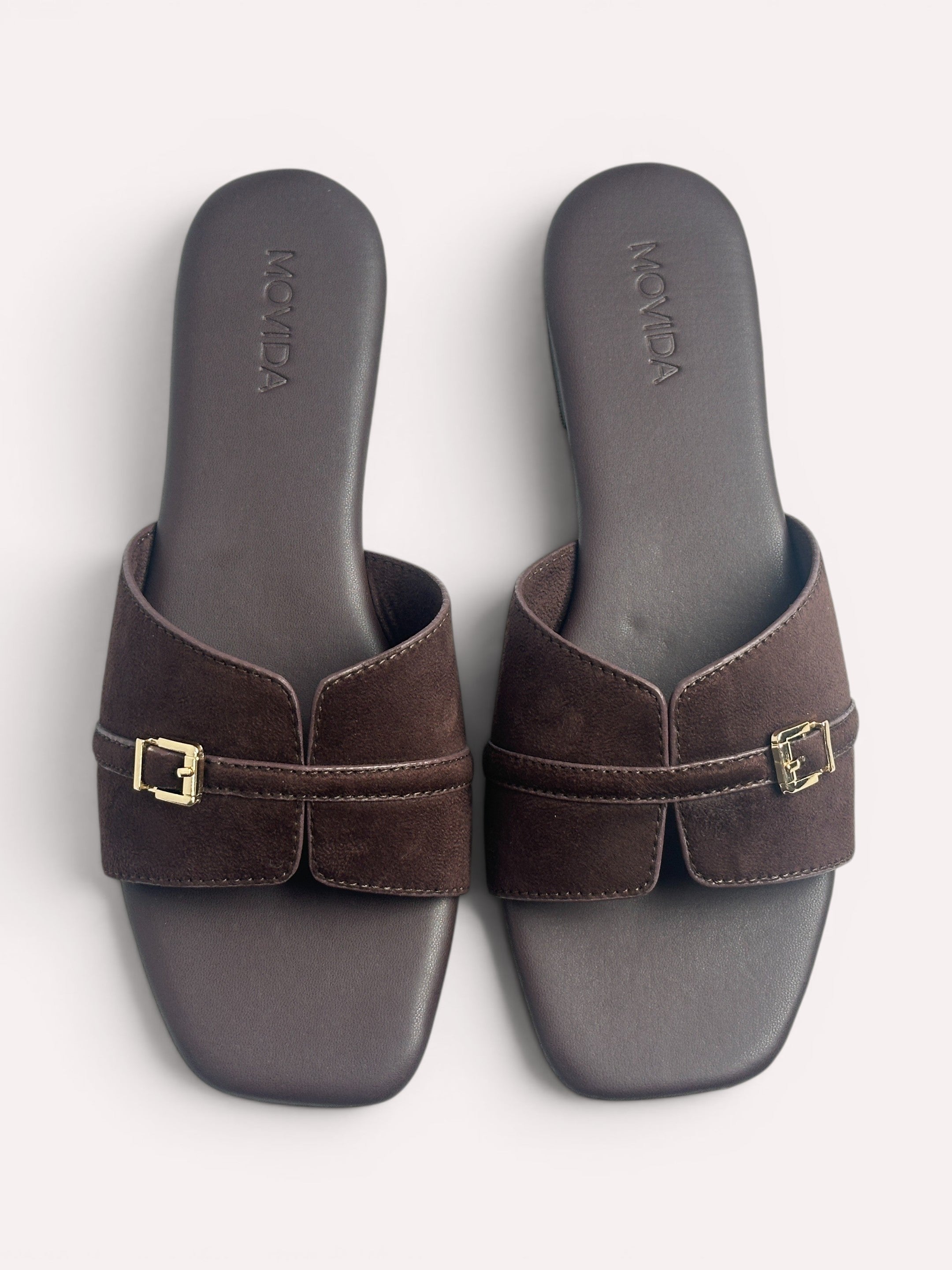 Lucia Buckle Flat Slide-Brown