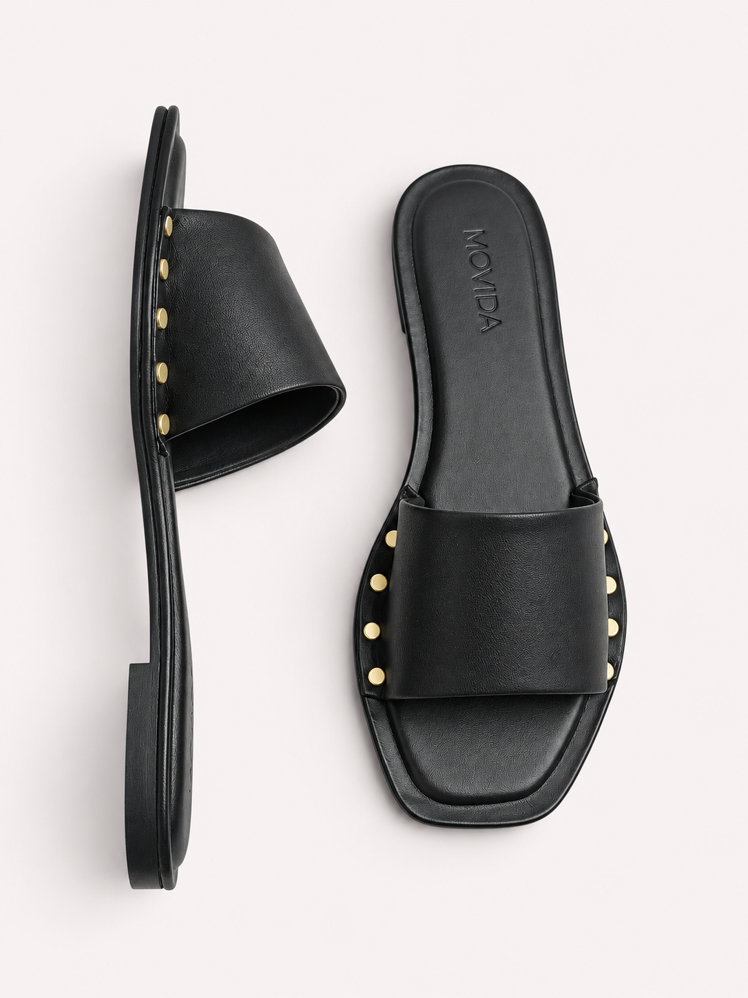 Kira Stud Flat Slide – Black