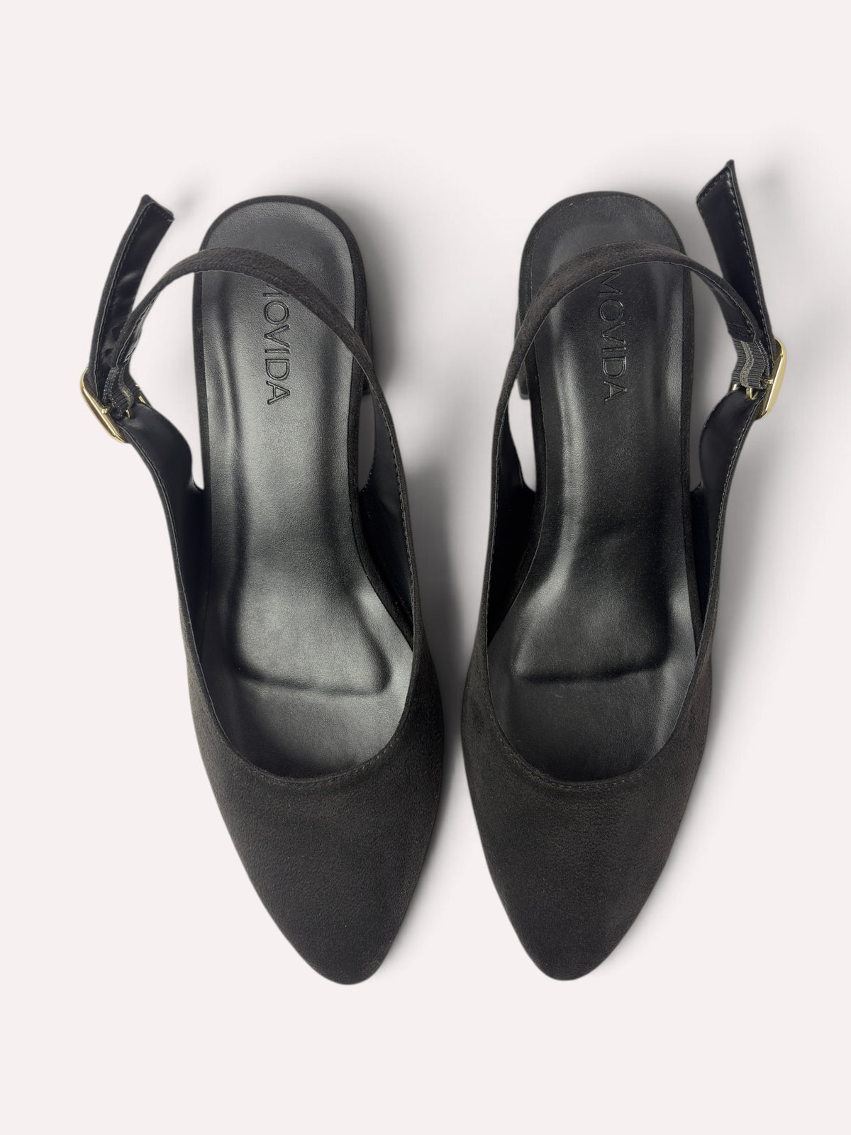 Bardot Pointed-Toe Slingback Block Heel – Black – Top View