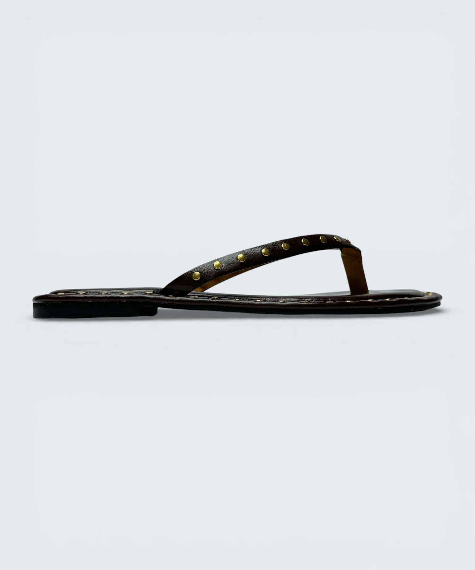 Flat V Straps Strap with Studs Sandal - Brown