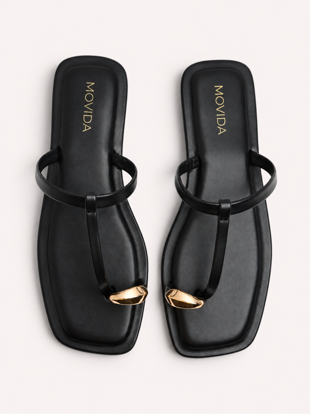 Sable Gold Shell T-Bar  Thong Sandal – Black