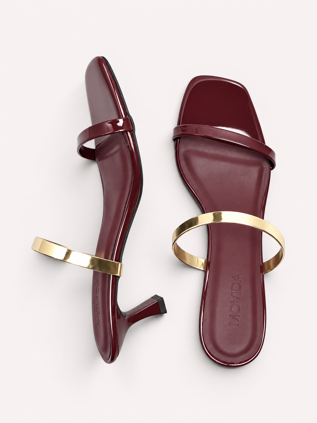 Reva Dual Strap Gold Bar Kitten Heel Mule – Wine