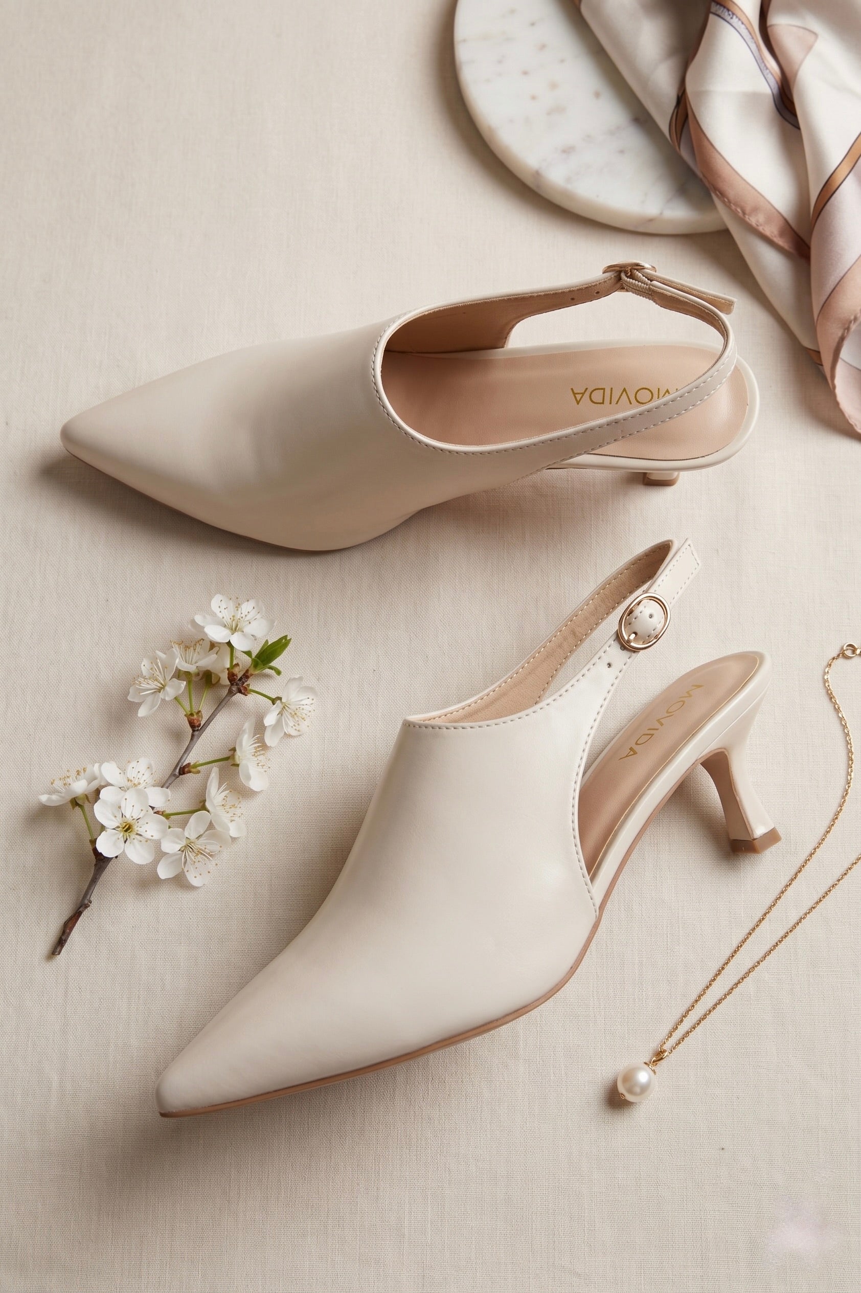 Celeste Kitten Heel Slingback – Cream