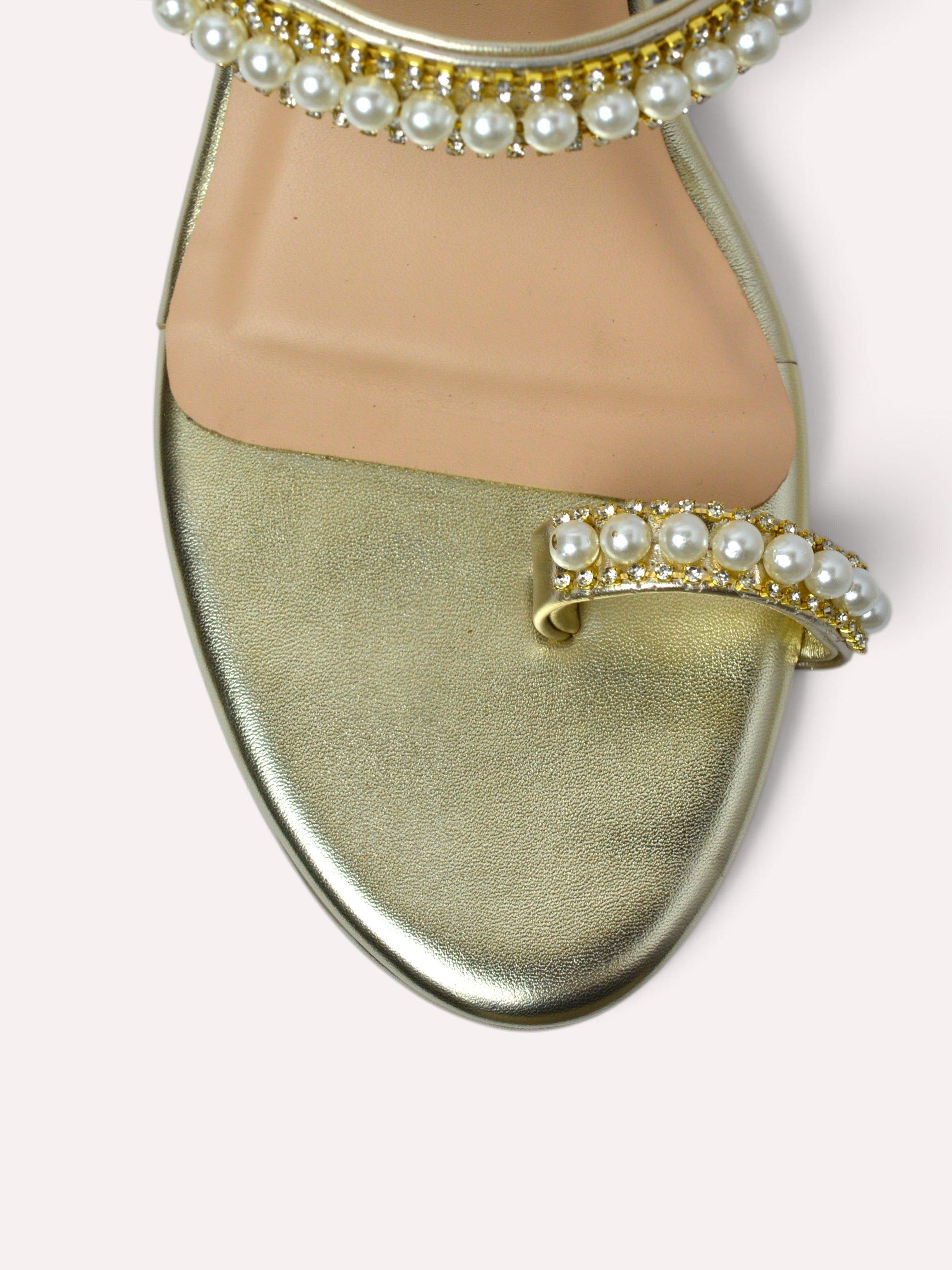  Zara Pearl Crystal Toe Ring Wedge Mule – Gold