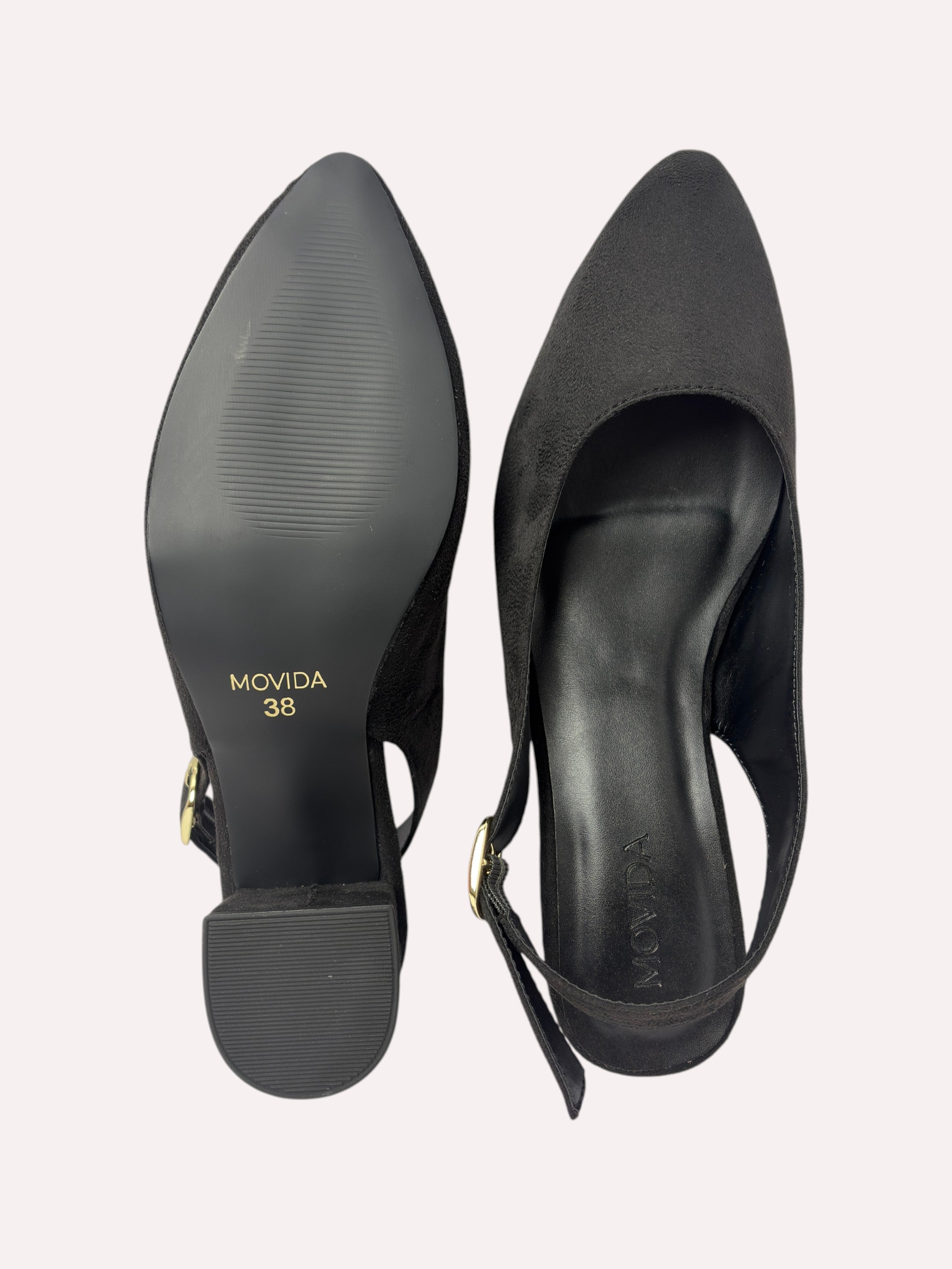 Bardot Pointed-Toe Slingback Block Heel – Black – Sole View